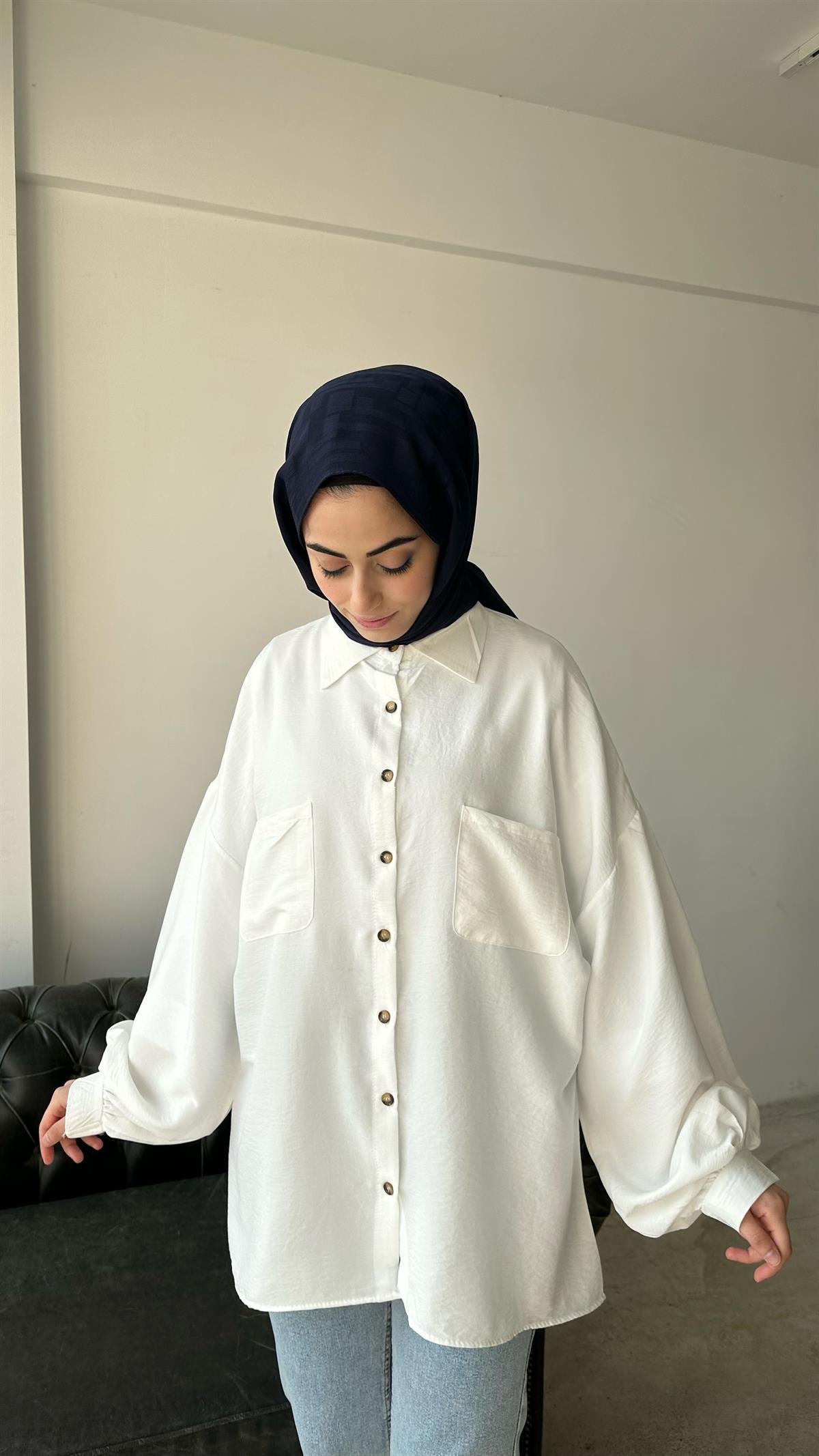 Oversize Balon Kol Gömlek Ekru