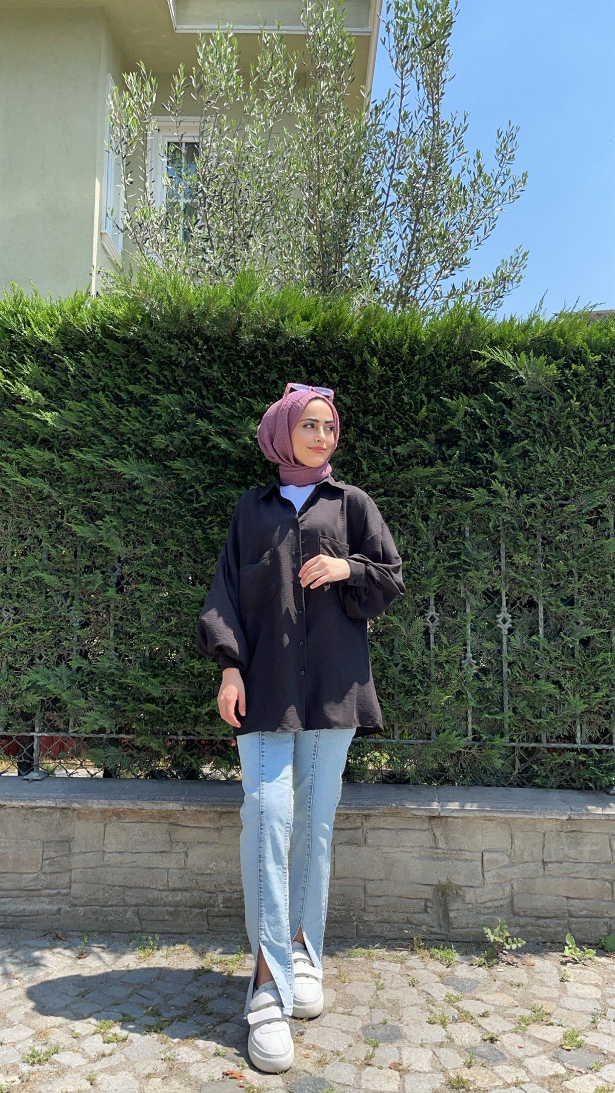 Oversize Balon Kol Gömlek Siyah