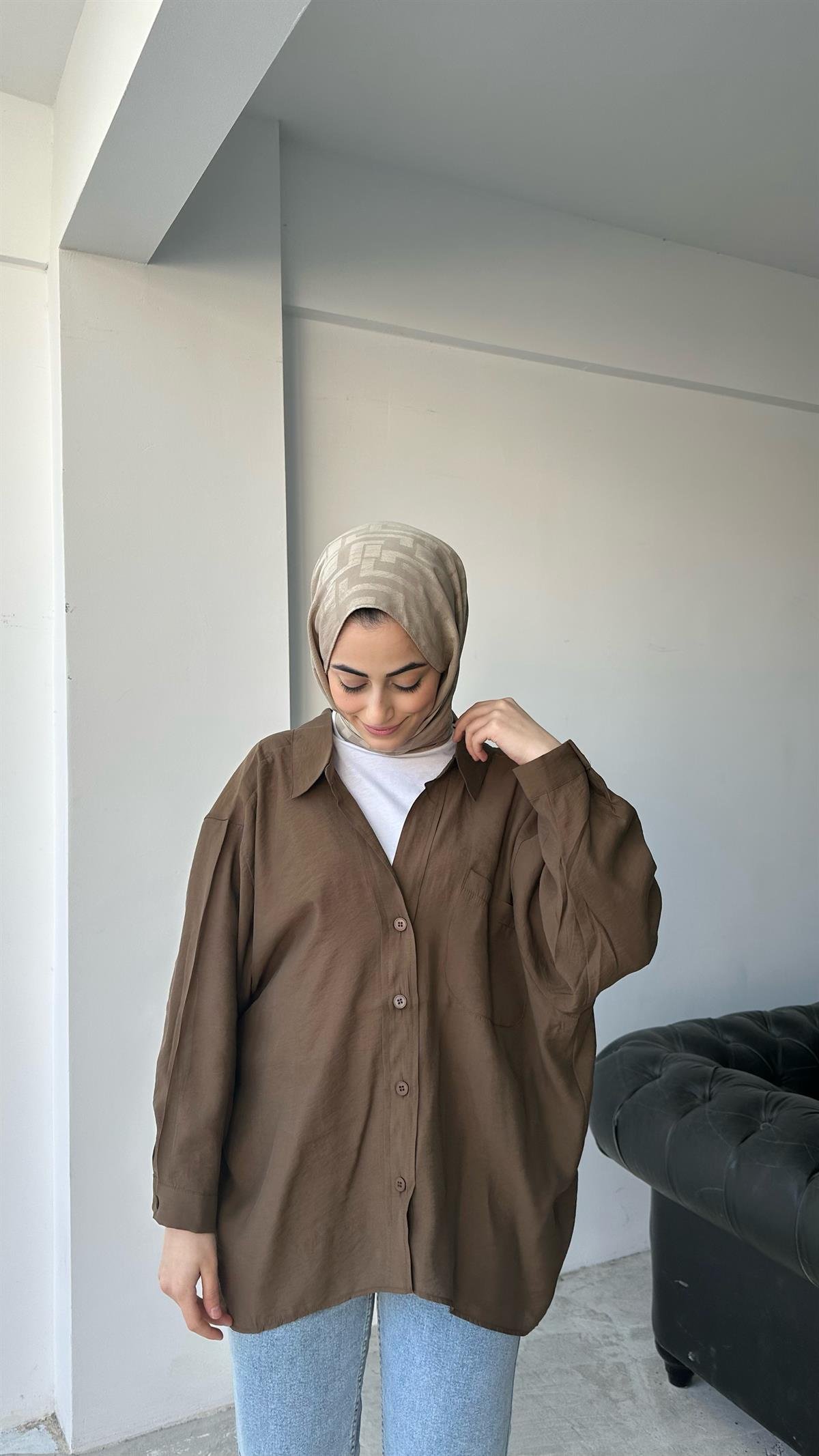 Oversize Gömlek Kahve