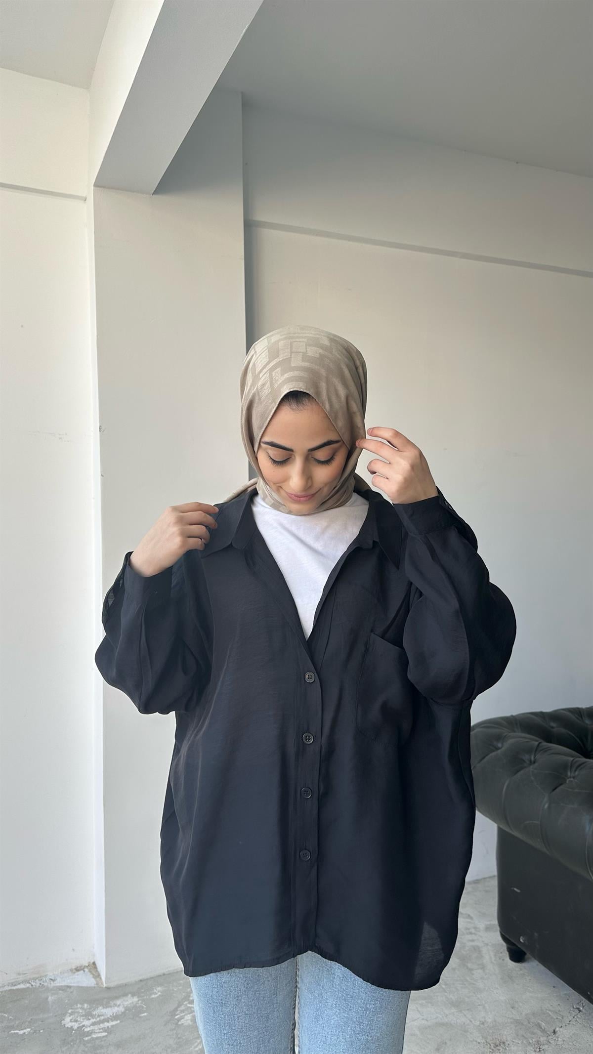 Oversize Gömlek Siyah