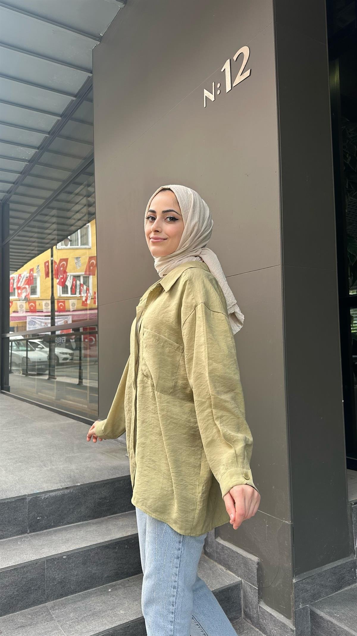 Oversize Gömlek Yağ Yeşili