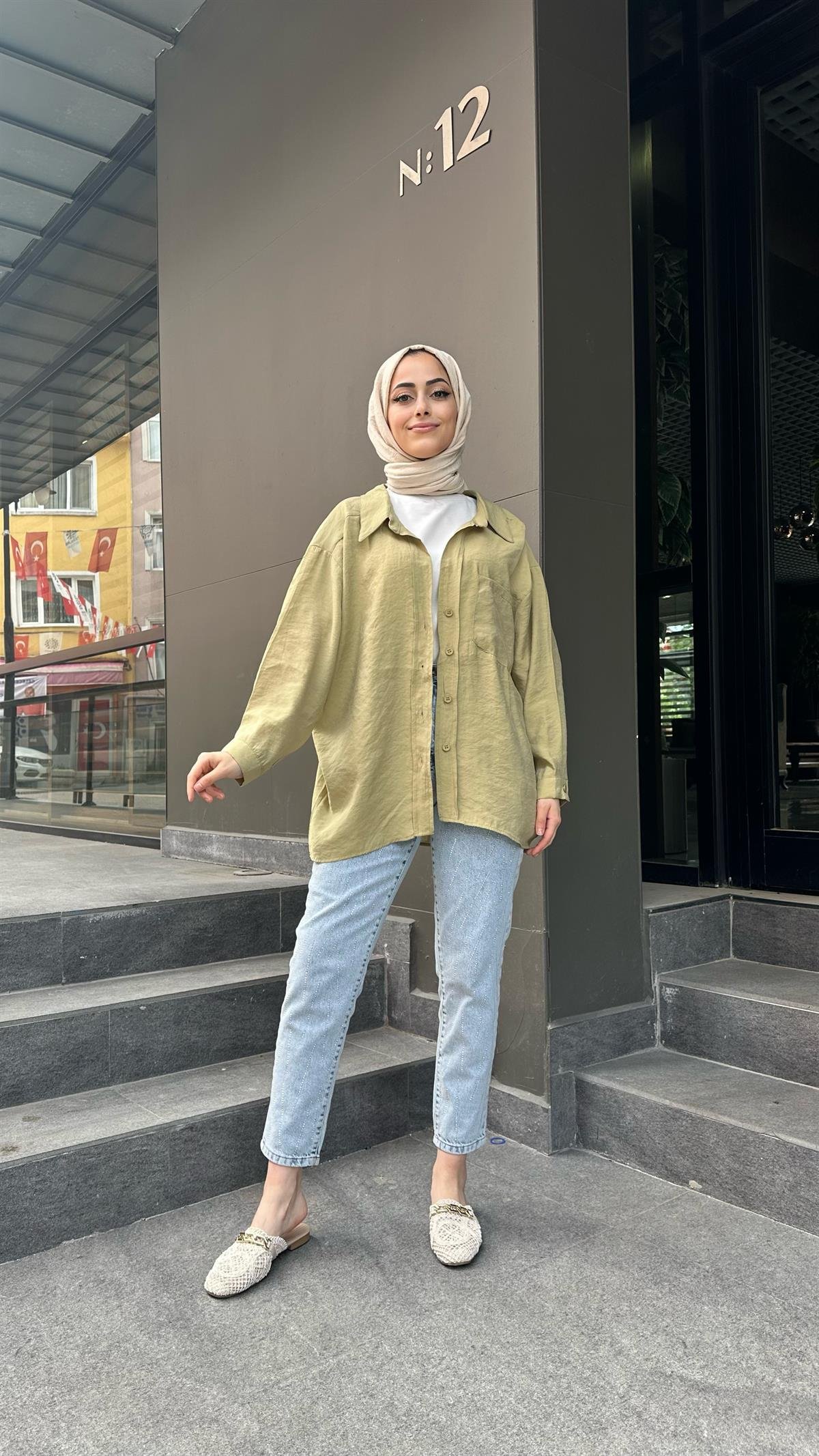 Oversize Gömlek Yağ Yeşili