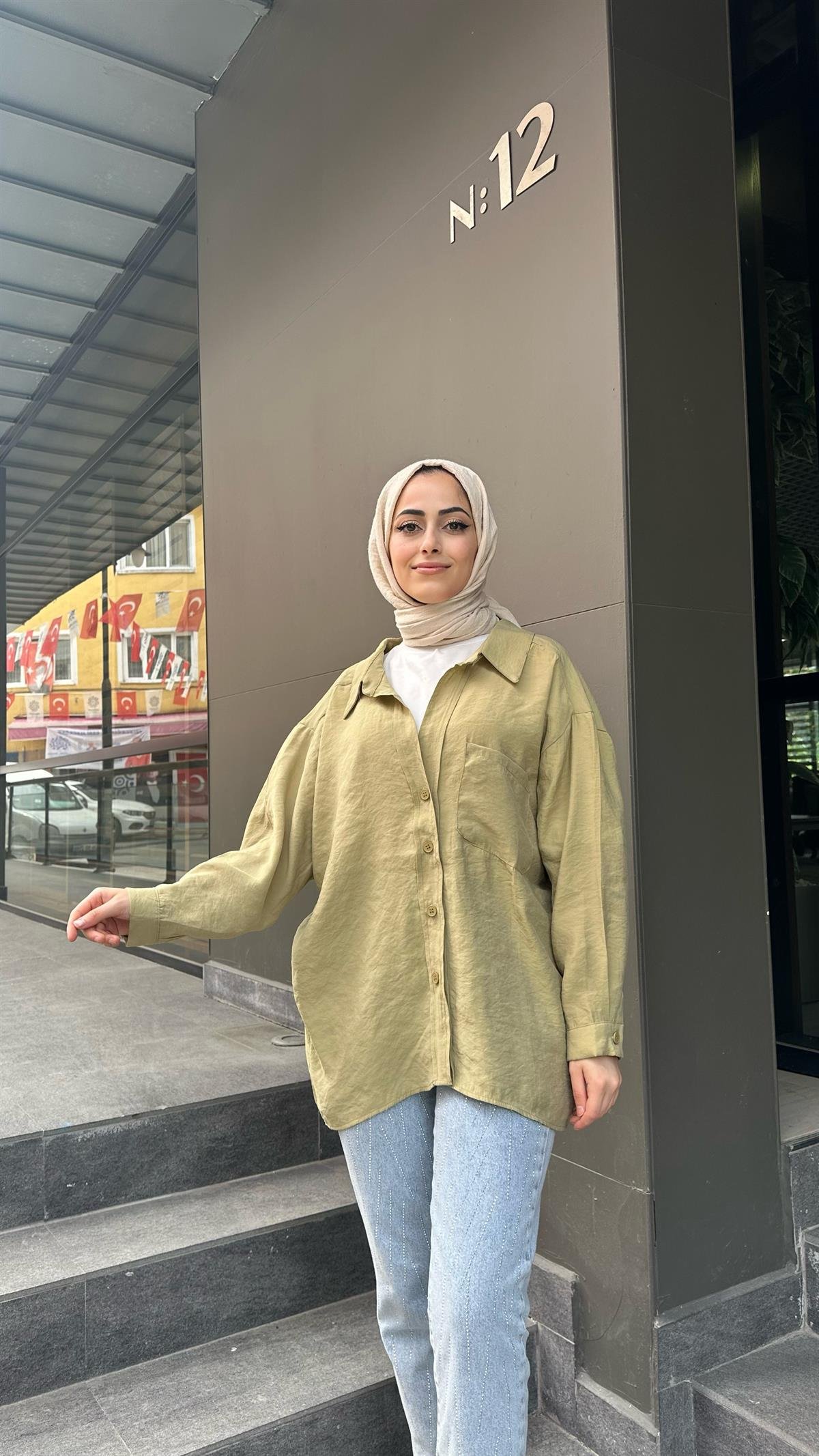 Oversize Gömlek Yağ Yeşili