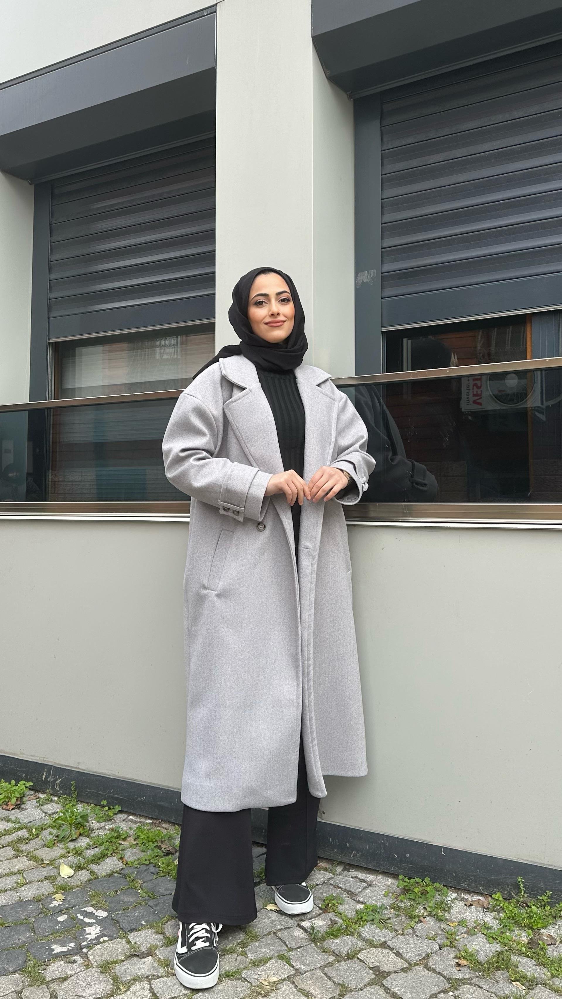 Oversize Kaşe Kaban Gri