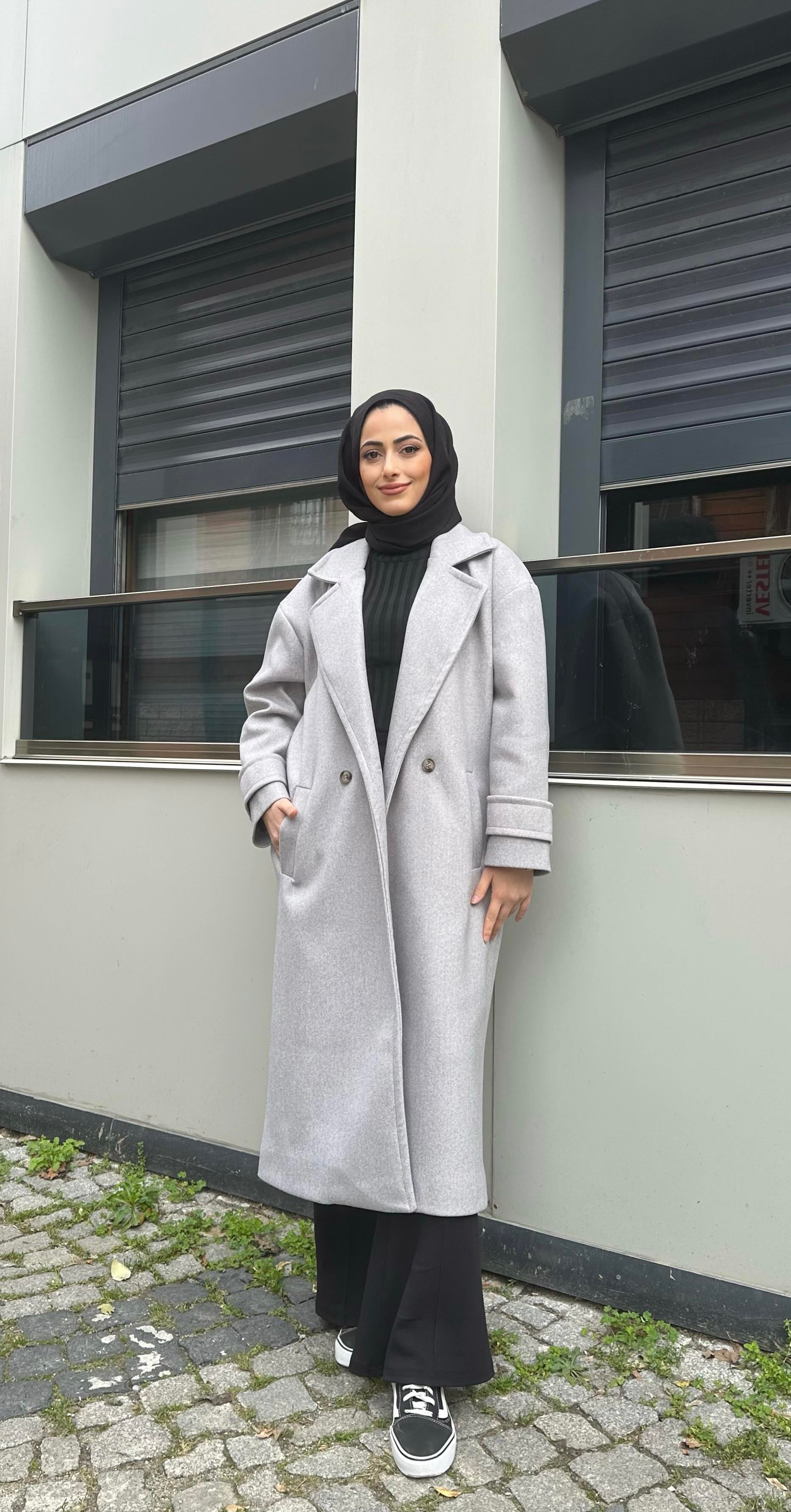 Oversize Kaşe Kaban Gri