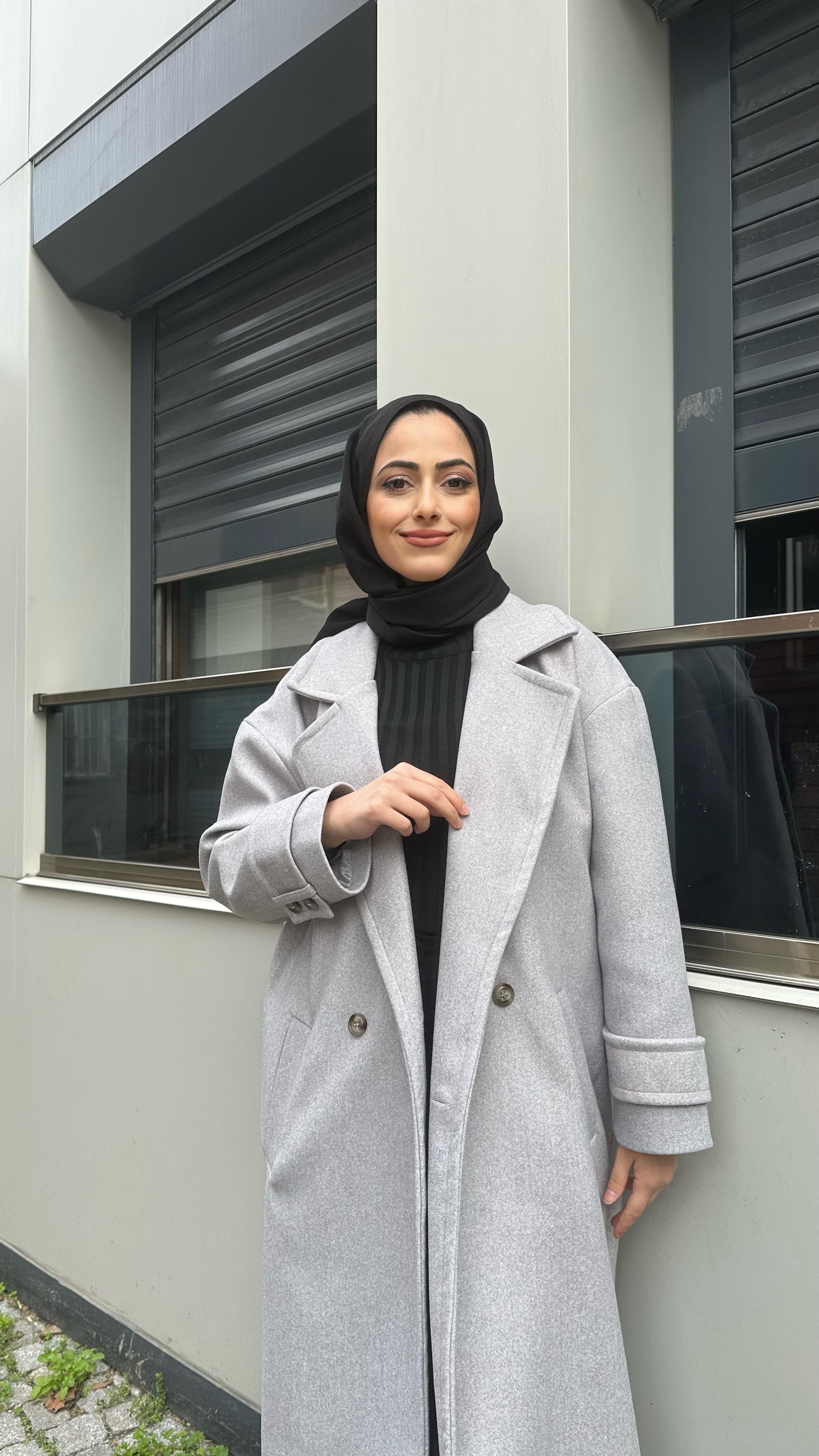 Oversize Kaşe Kaban Gri
