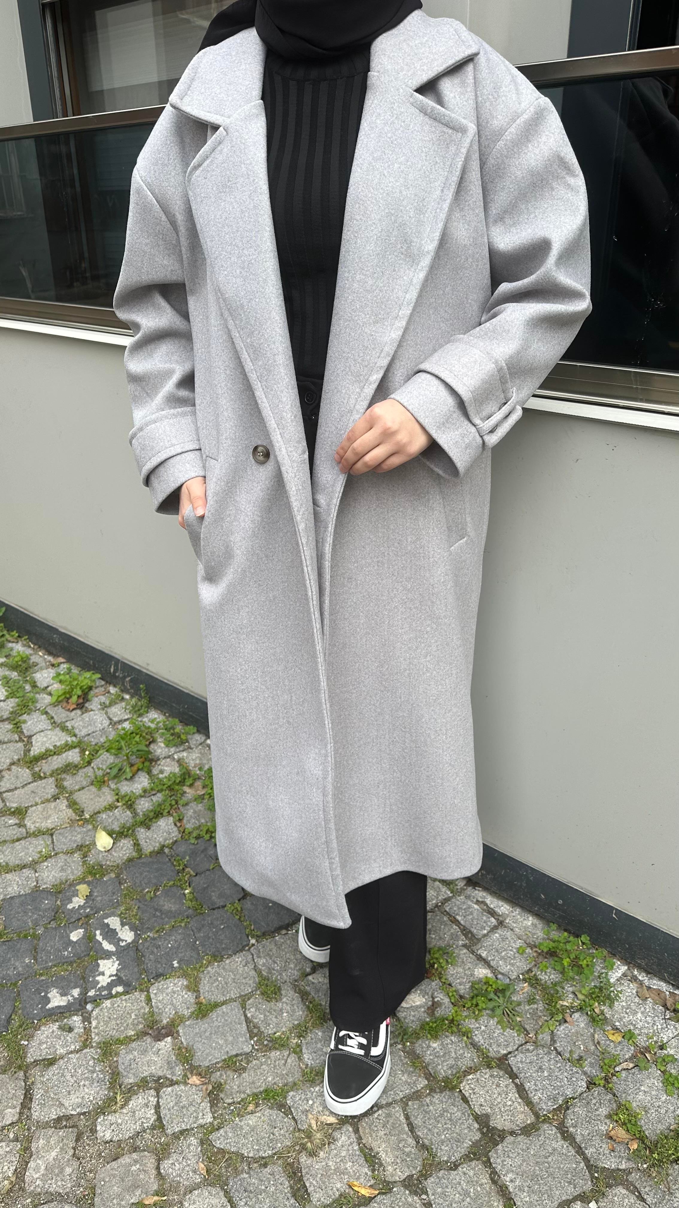 Oversize Kaşe Kaban Gri