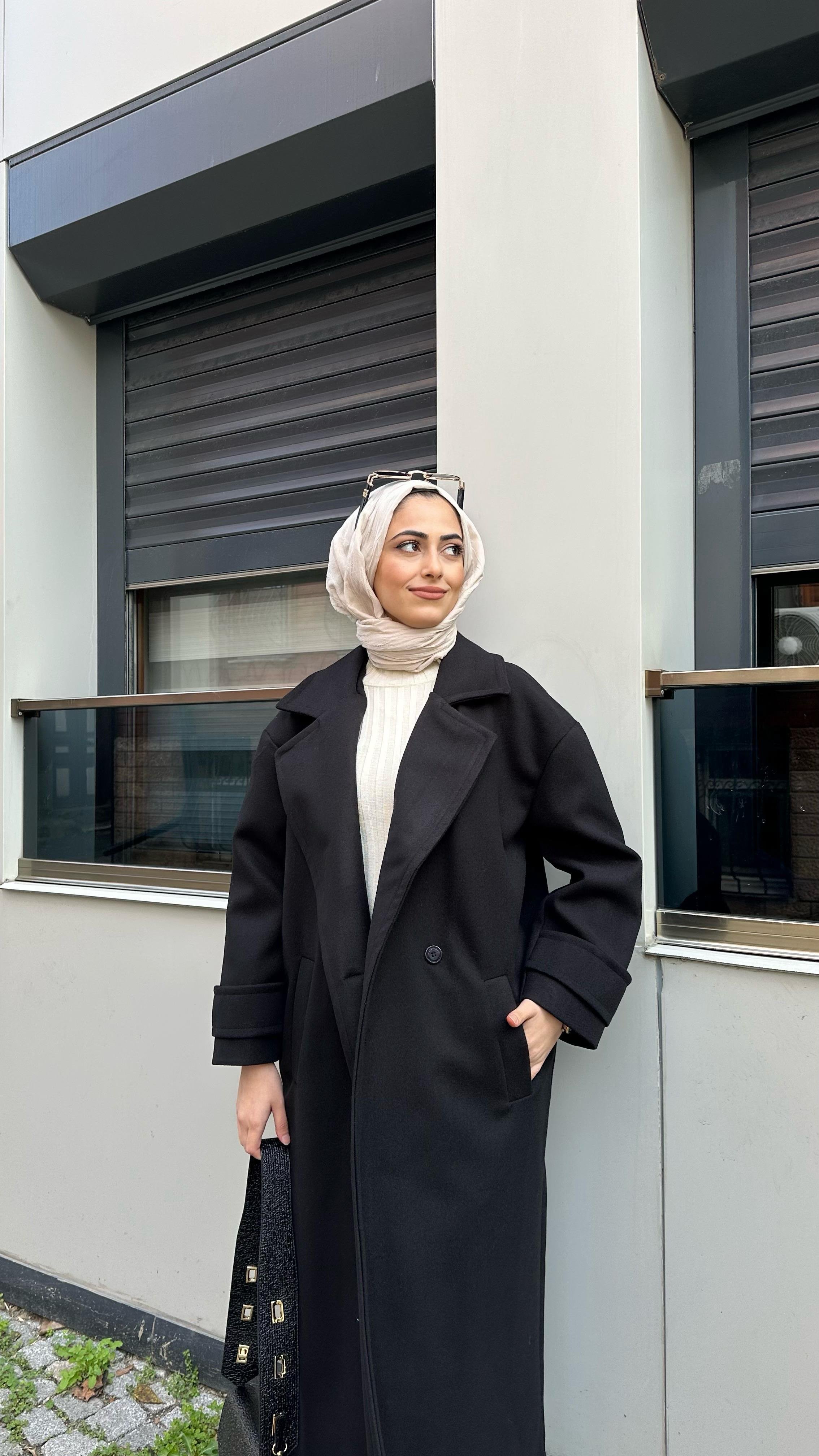 Oversize Kaşe Kaban Siyah