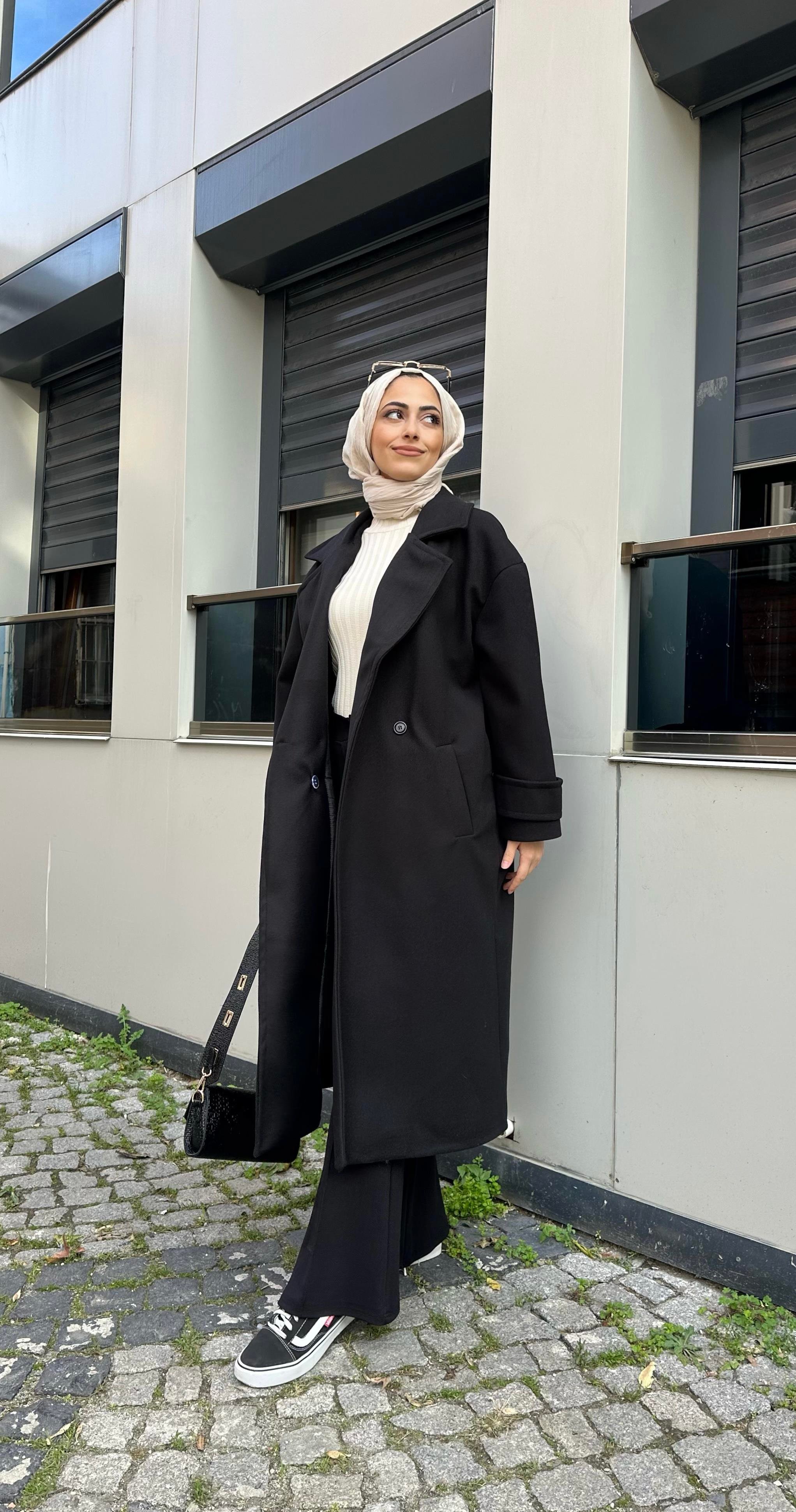 Oversize Kaşe Kaban Siyah