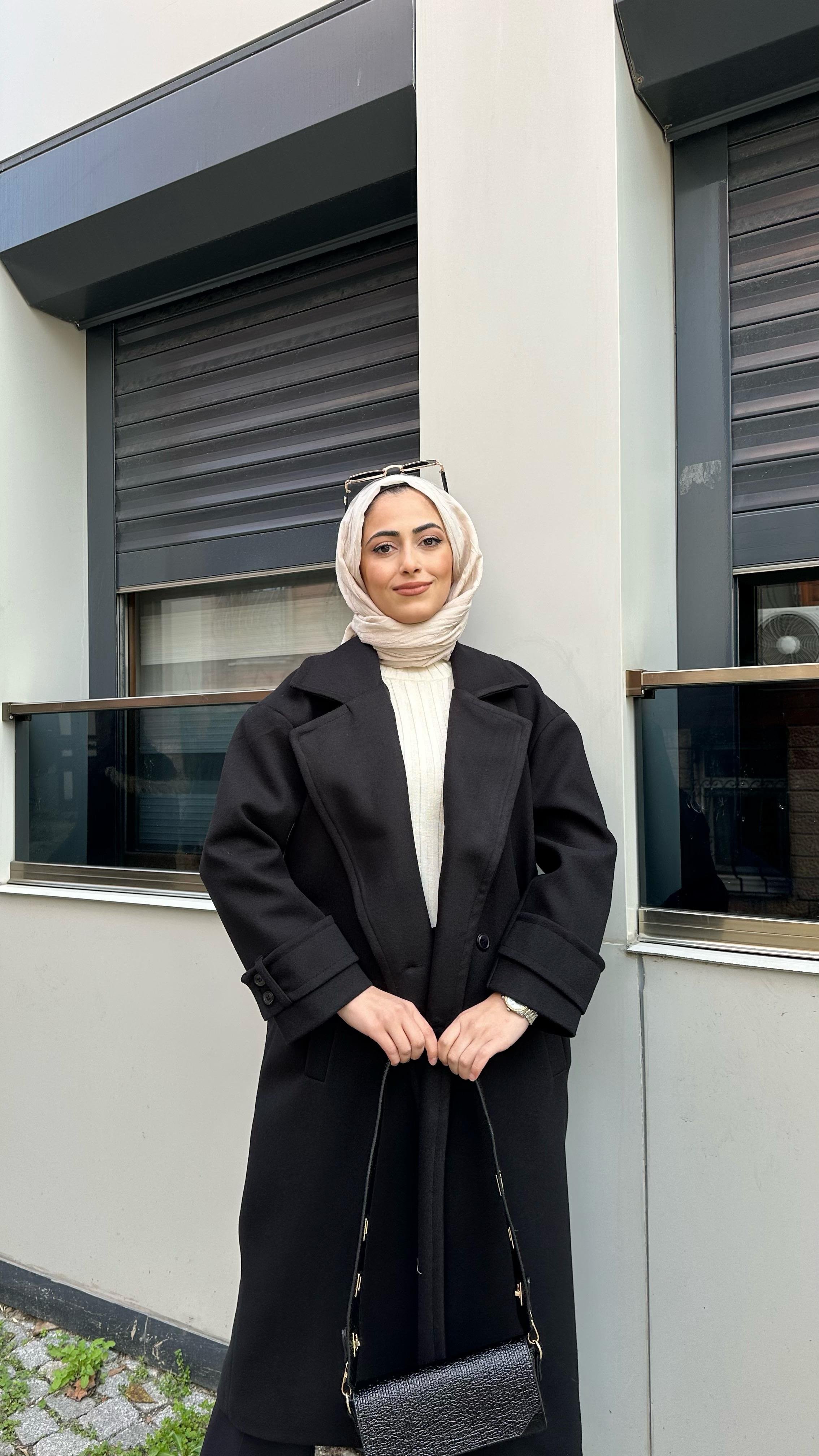 Oversize Kaşe Kaban Siyah