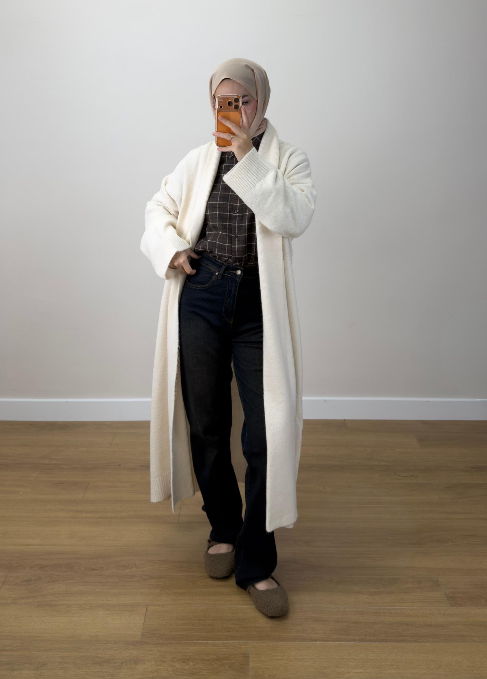 Oversize Şal Yaka Hırka Ekru