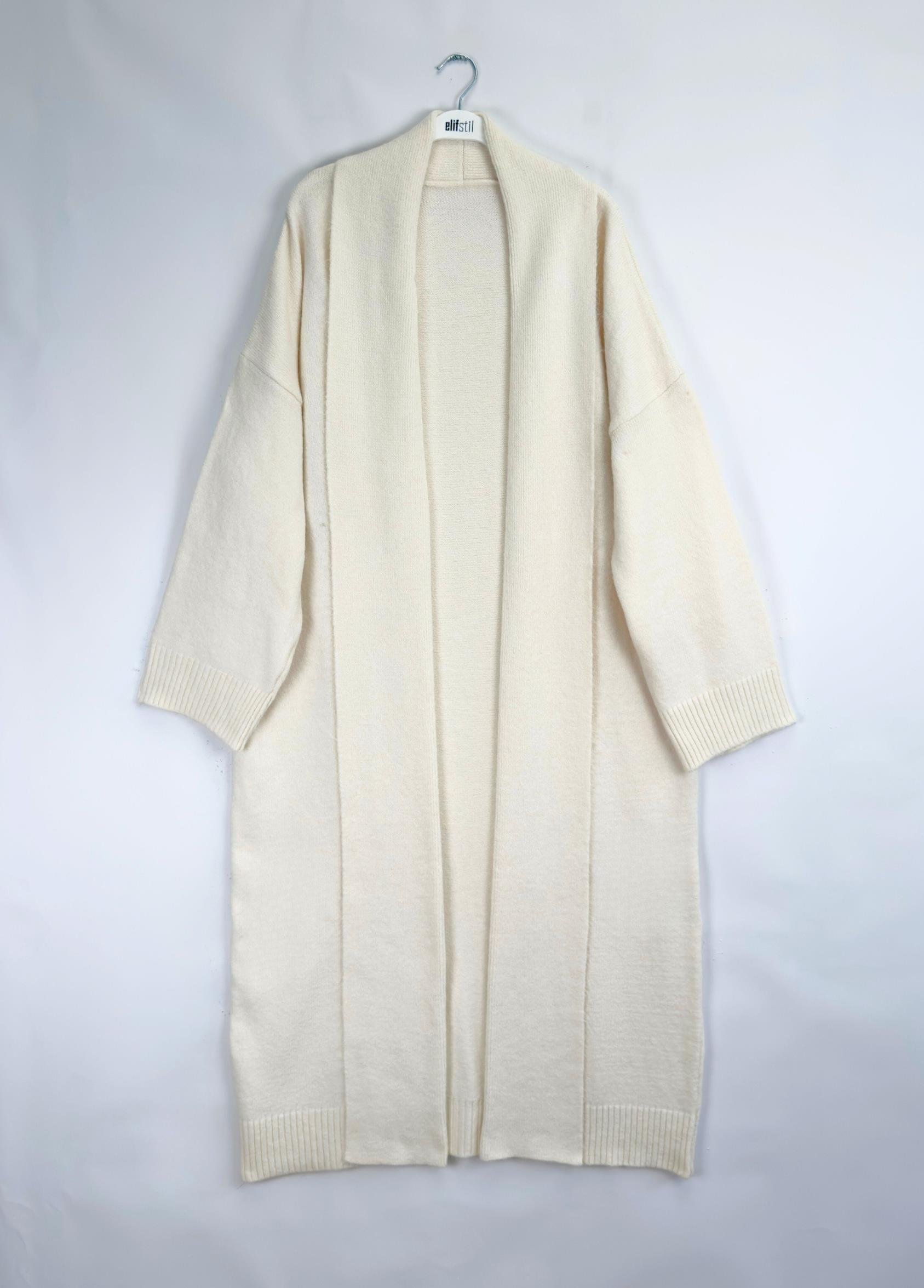 Oversize Şal Yaka Hırka Ekru