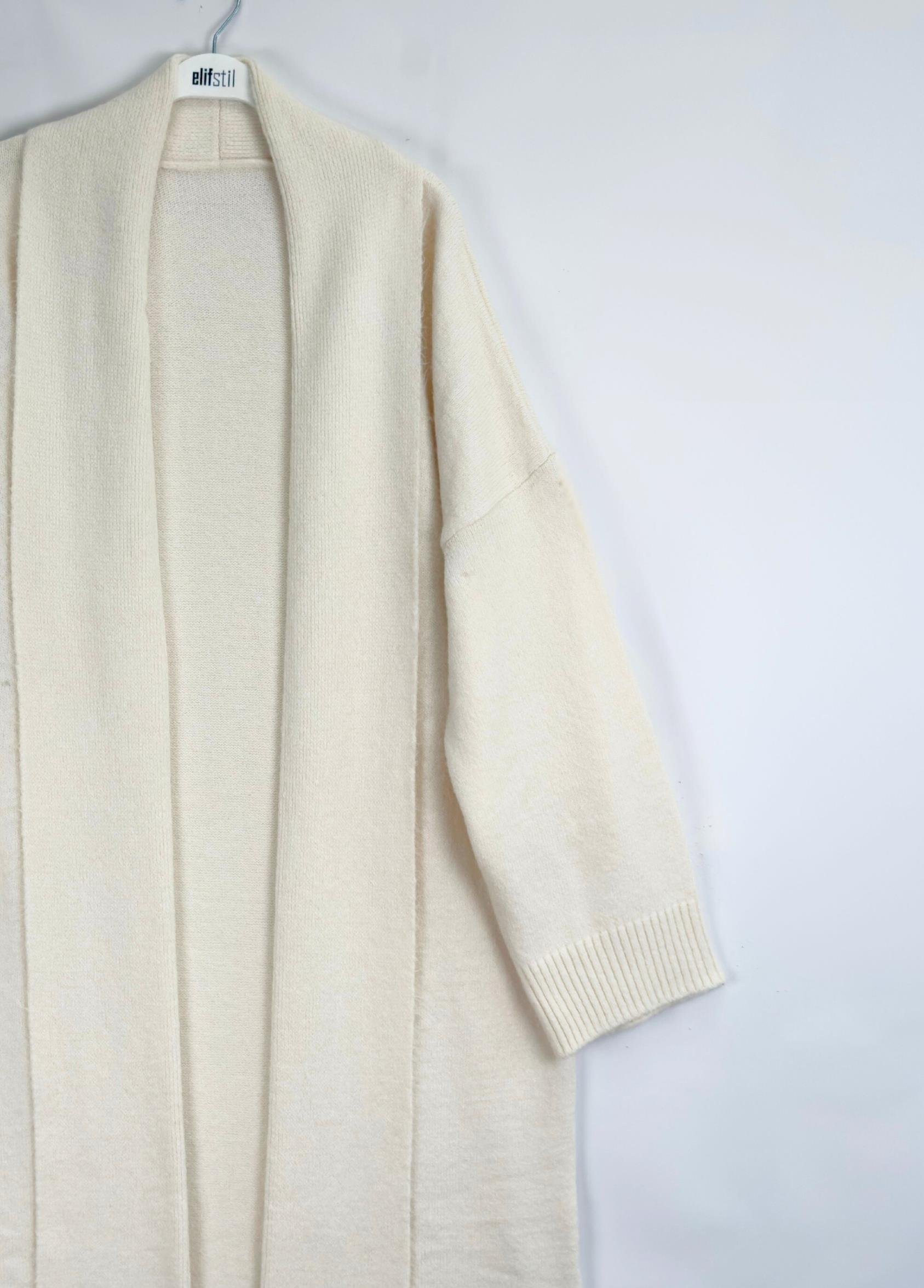 Oversize Şal Yaka Hırka Ekru