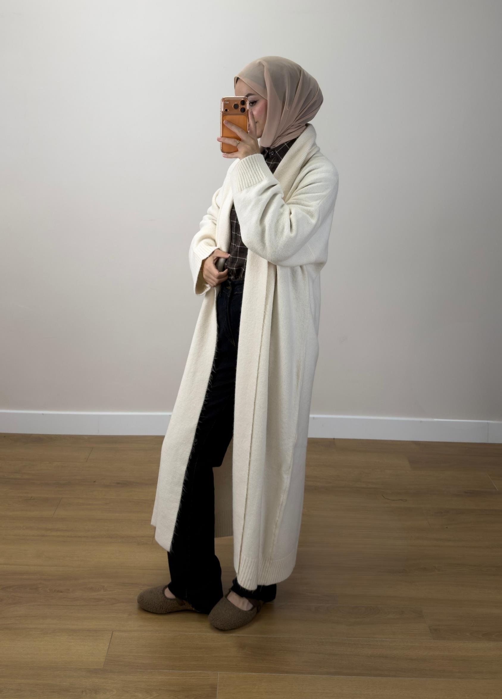 Oversize Şal Yaka Hırka Ekru