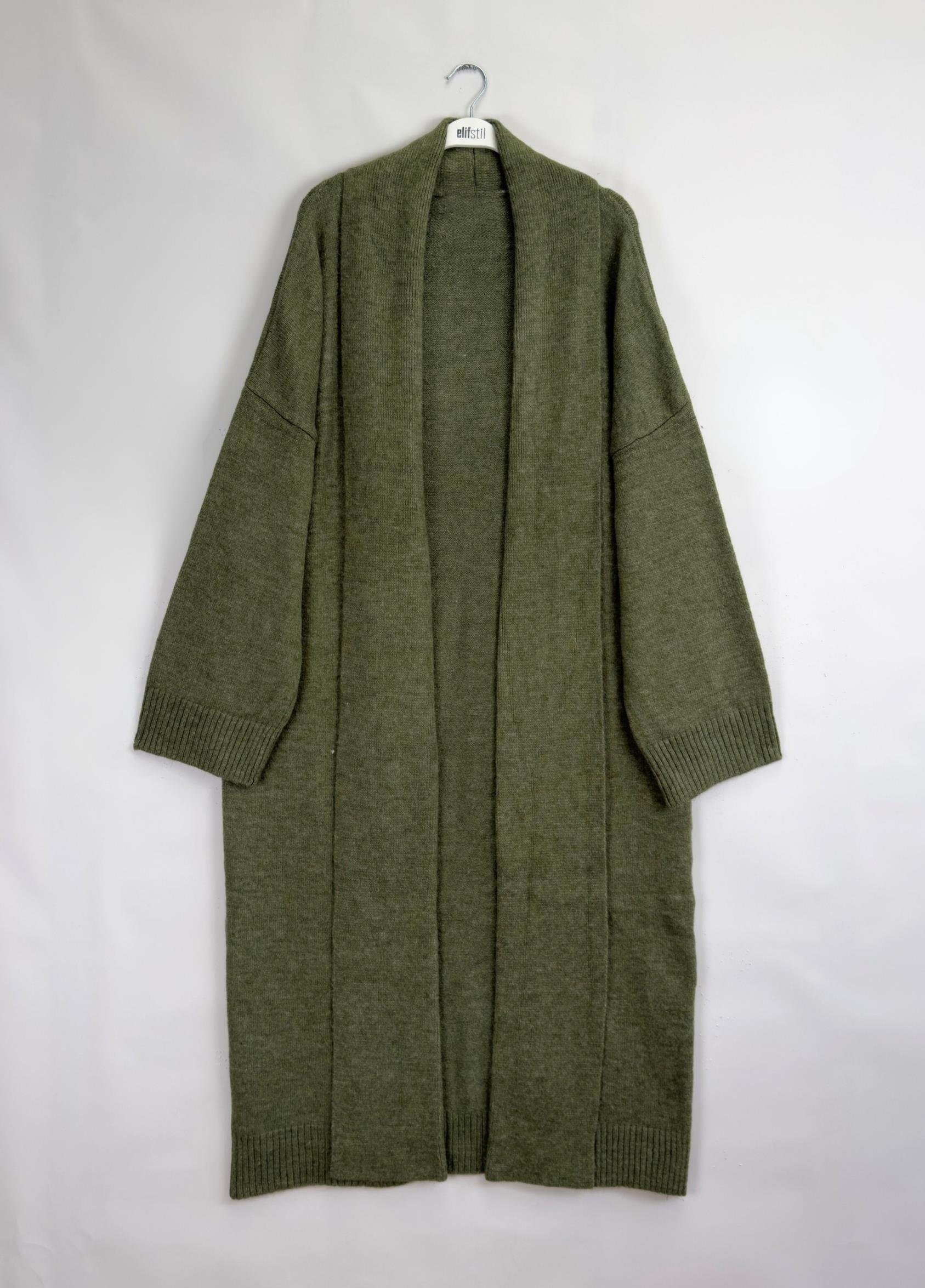 Oversize Şal Yaka Hırka Haki