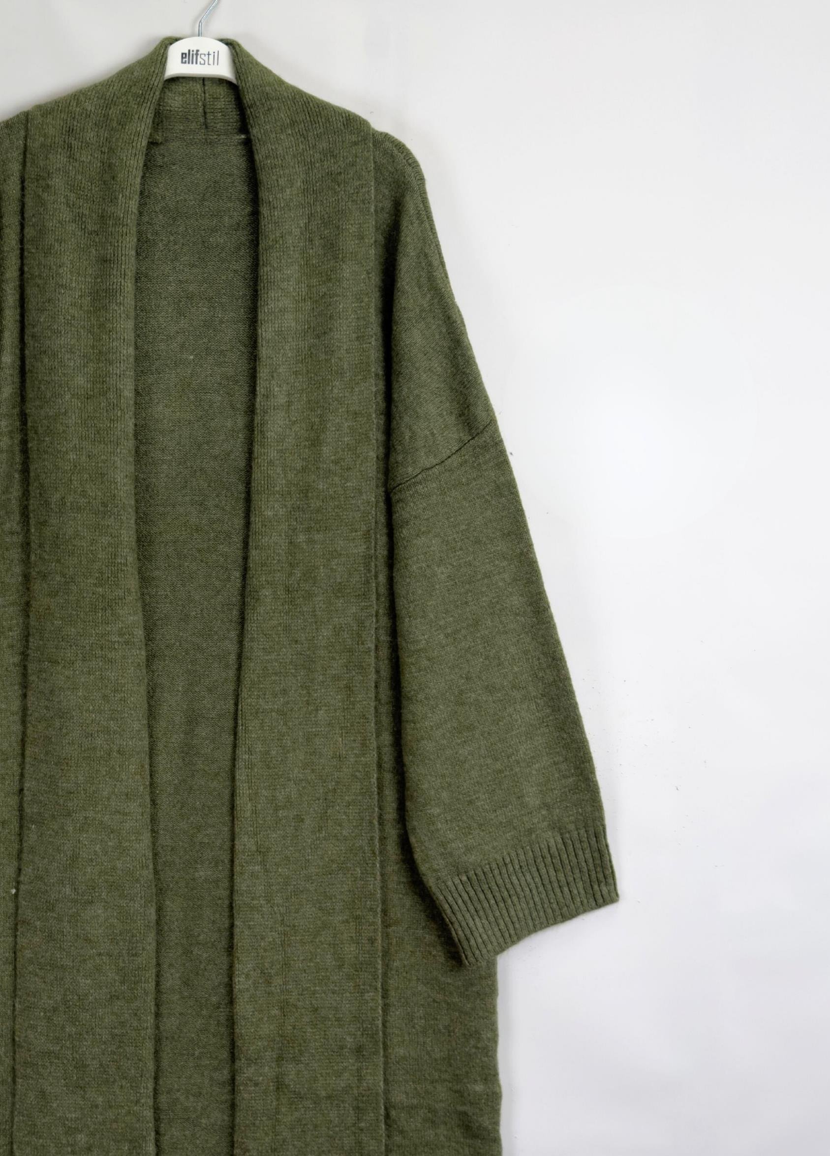 Oversize Şal Yaka Hırka Haki