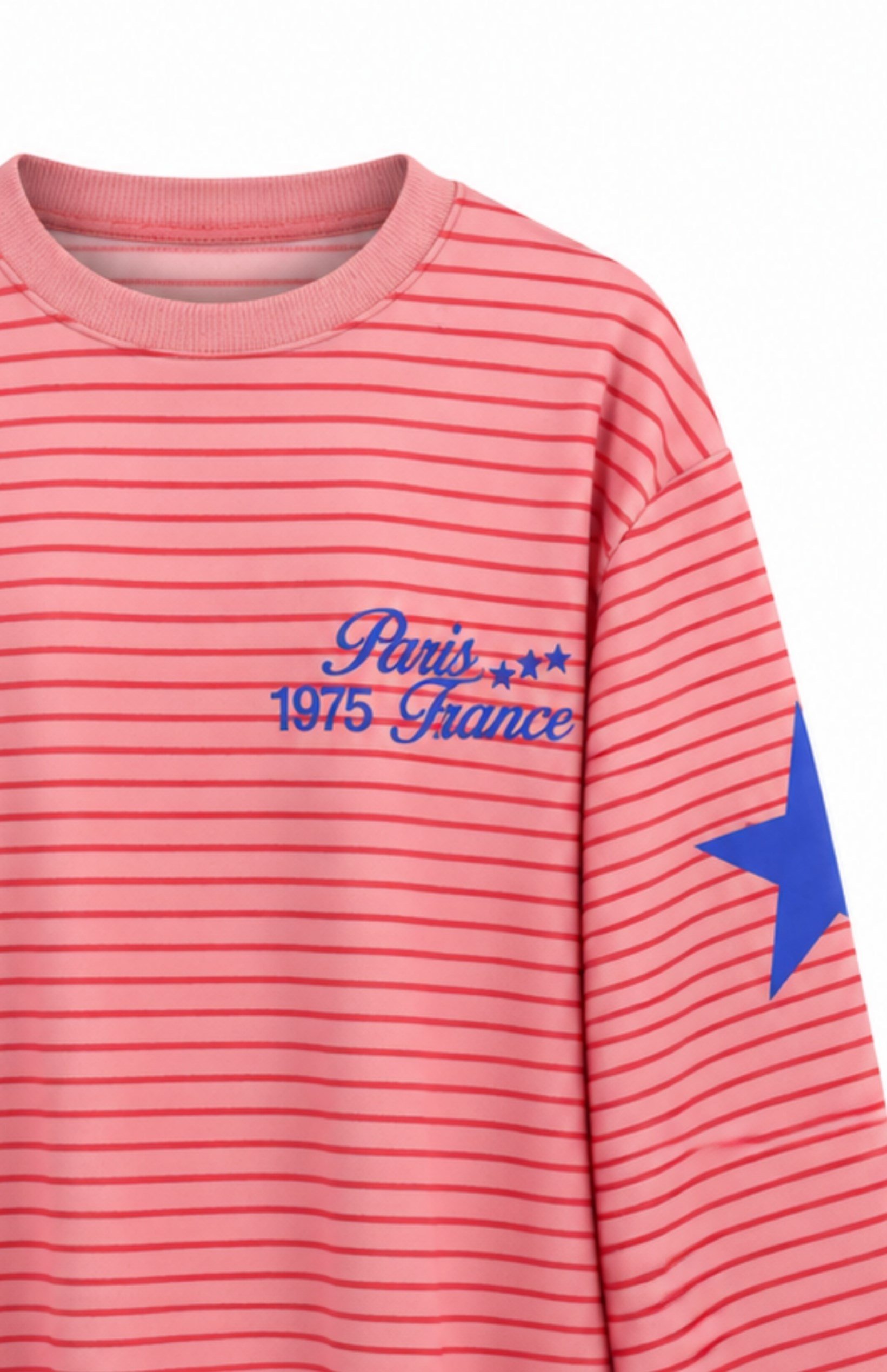 Paris Çizgili Sweat Pembe