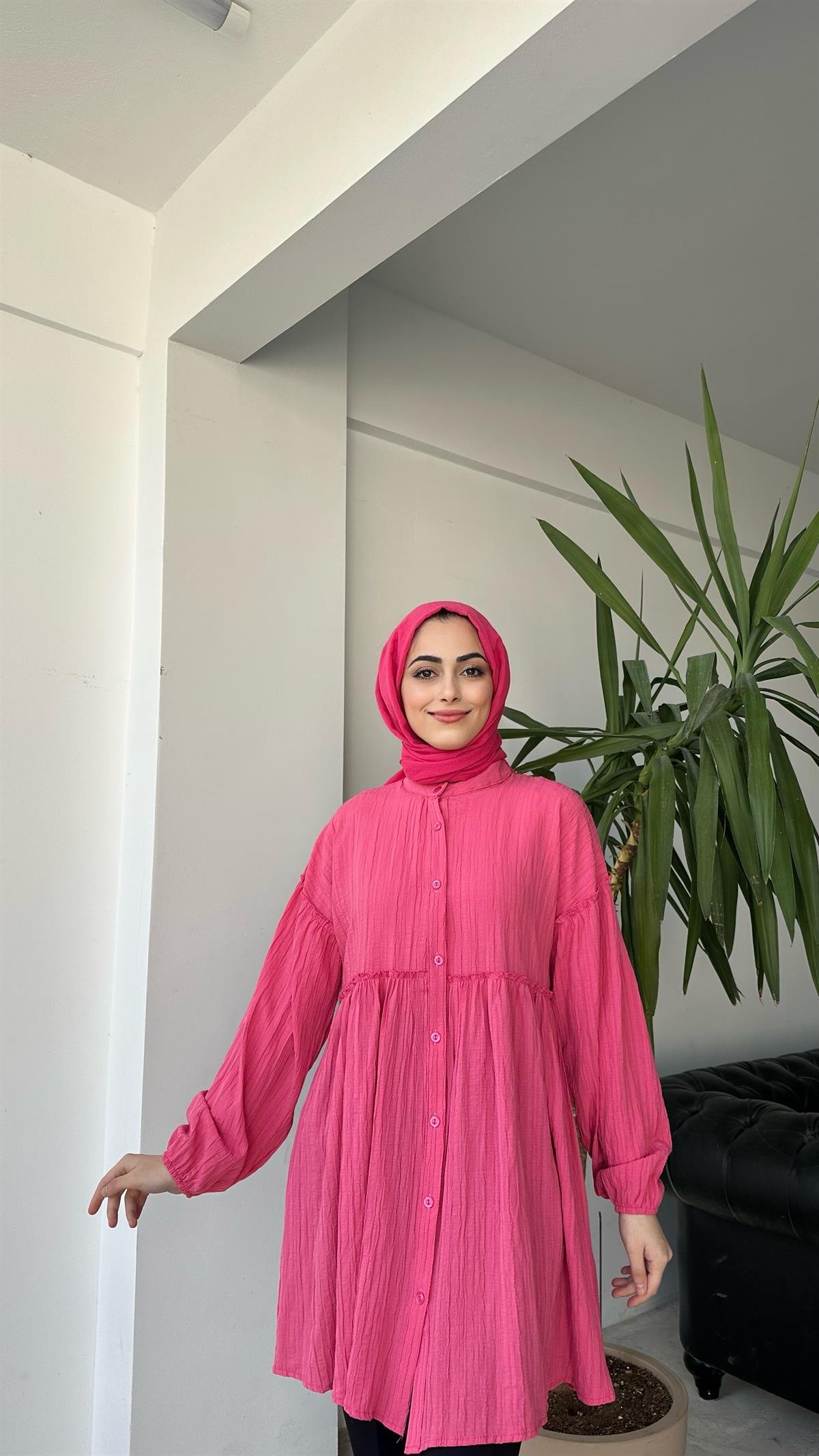 Pileli Gömlek Fuşya