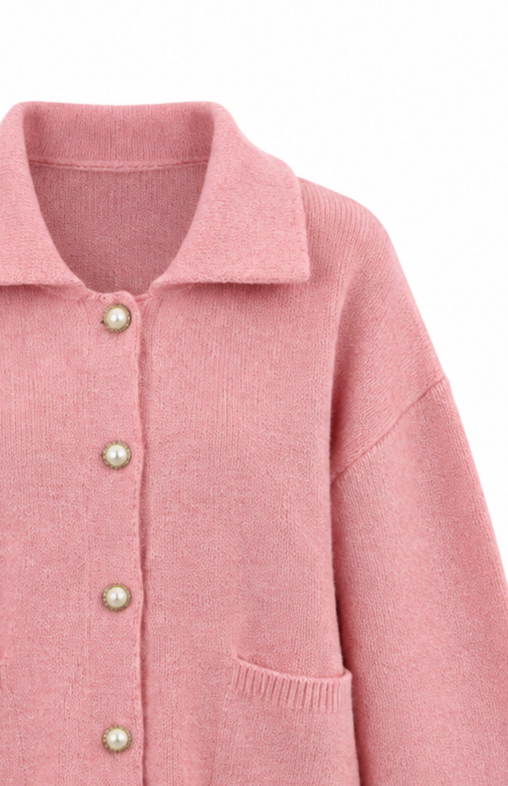 Polo Yaka Cepli Hırka Pembe