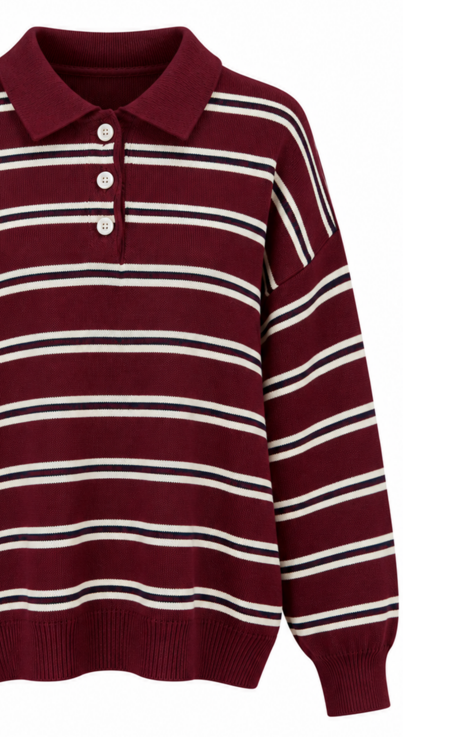 Polo Yaka Çizgili Kazak Bordo