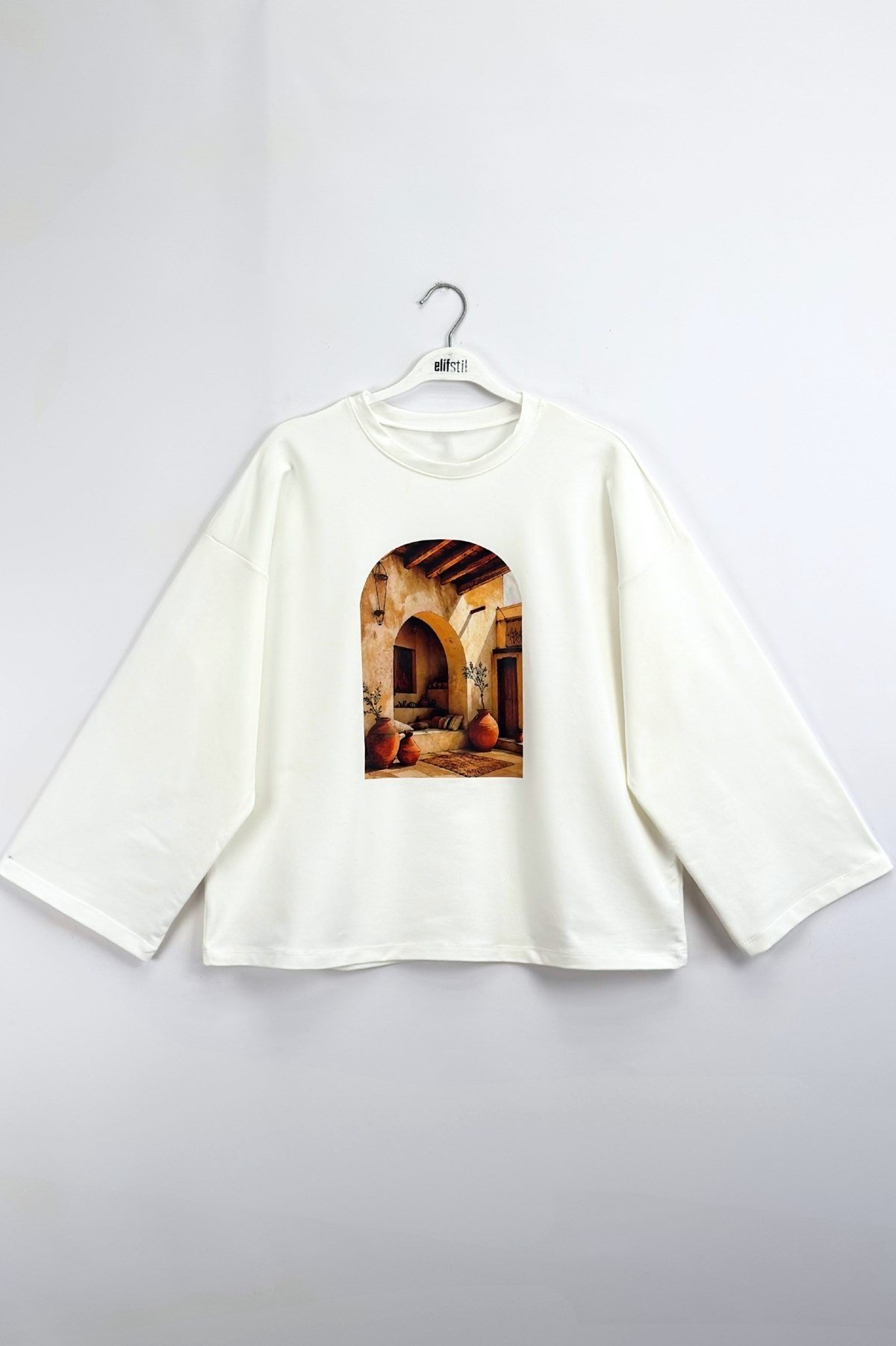 Safari Baskılı Sweatshirt Ekru