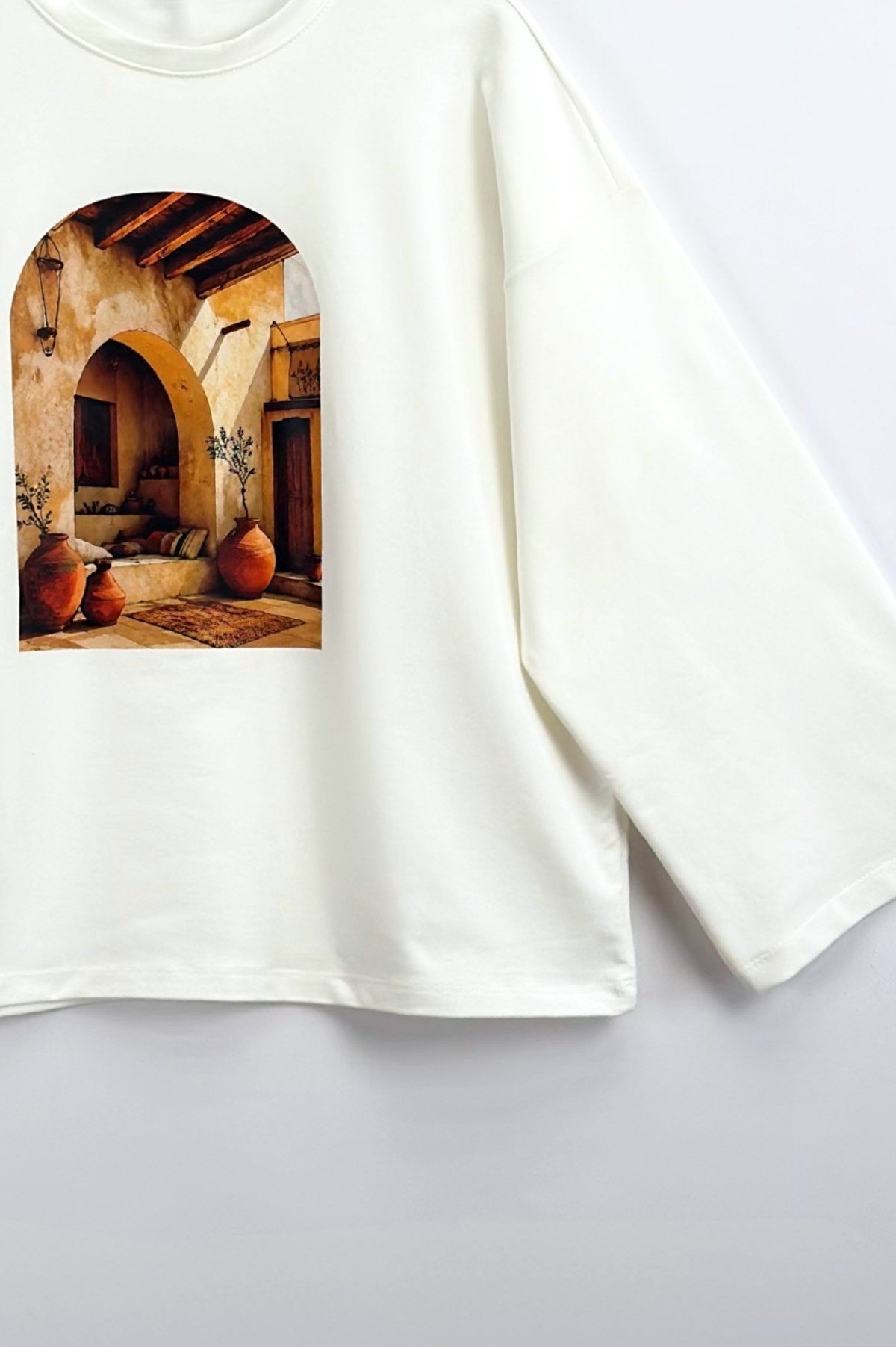 Safari Baskılı Sweatshirt Ekru