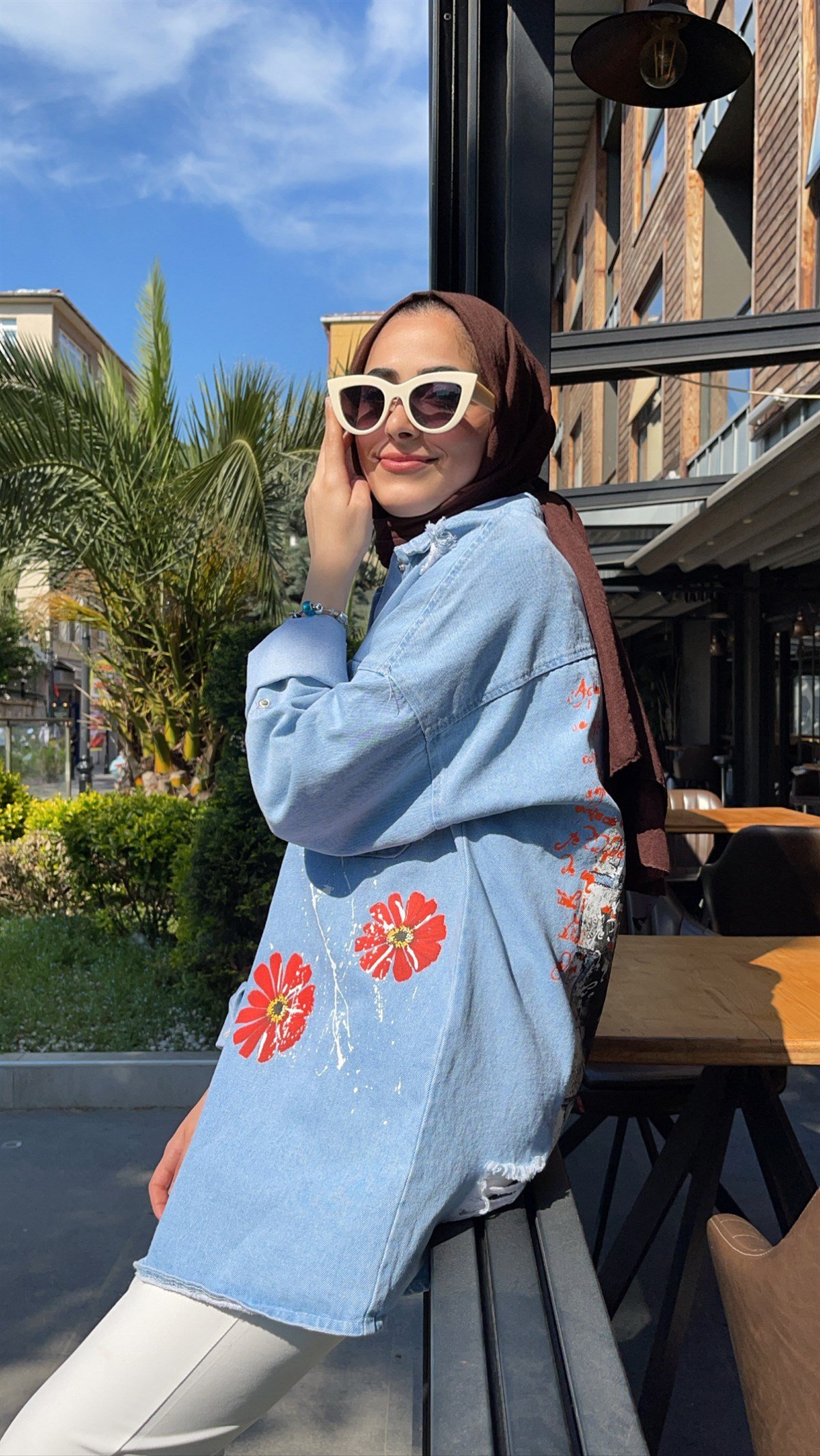 Sırtı Baskılı Kot Ceket 