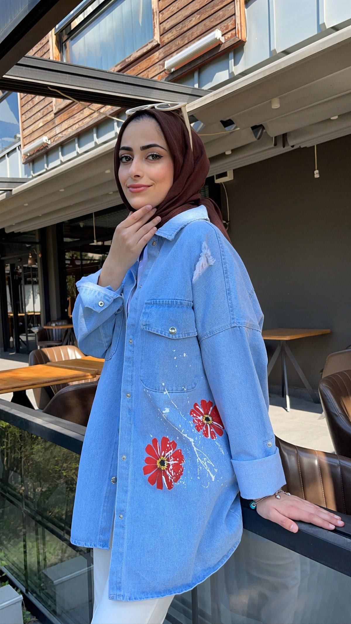 Sırtı Baskılı Kot Ceket 