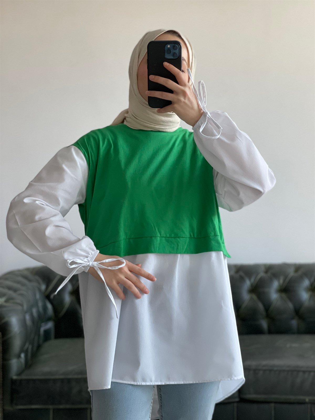 Sweat Detay Gömlek Yeşil