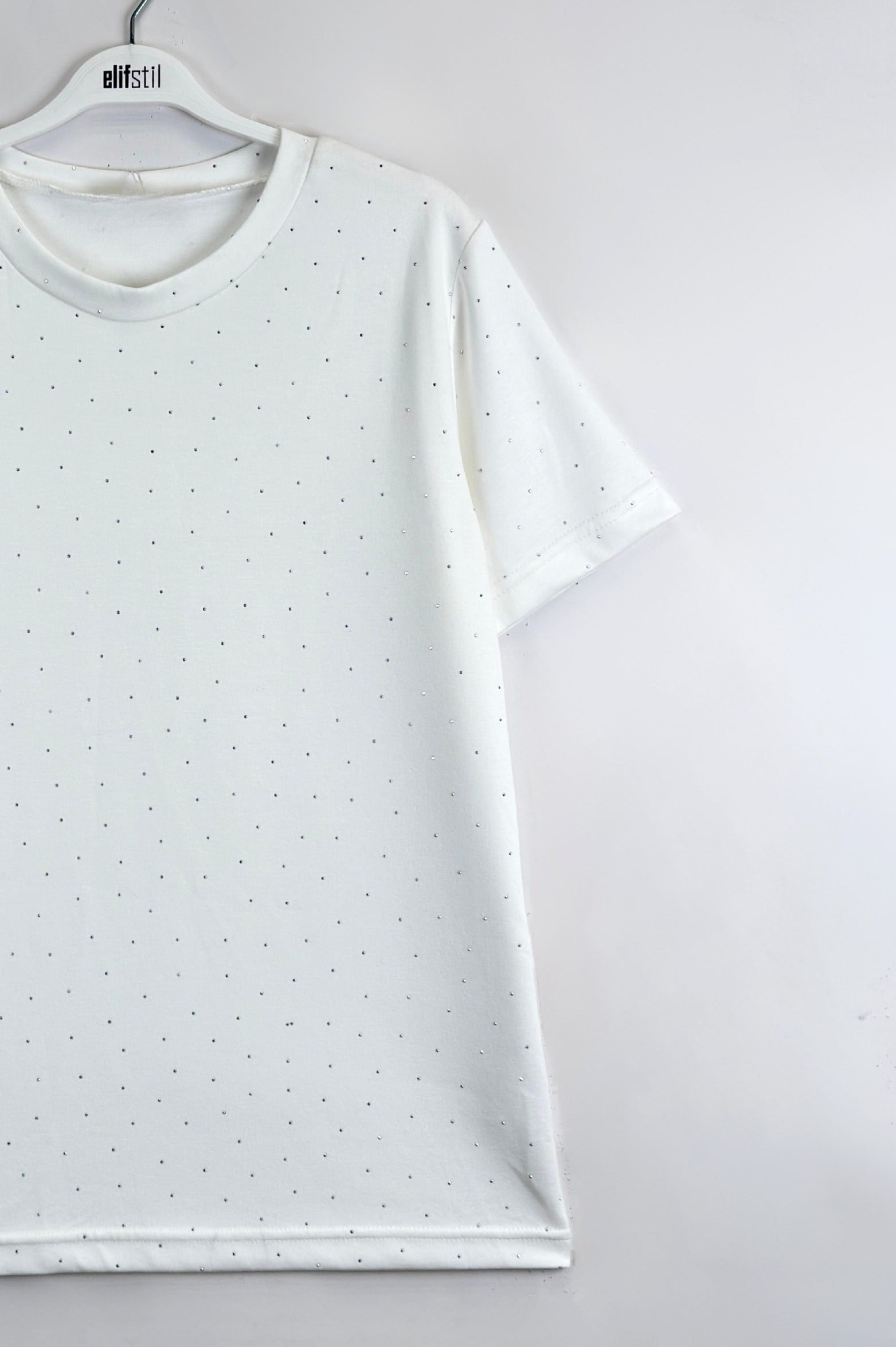 Taşlı Tshirt Ekru 