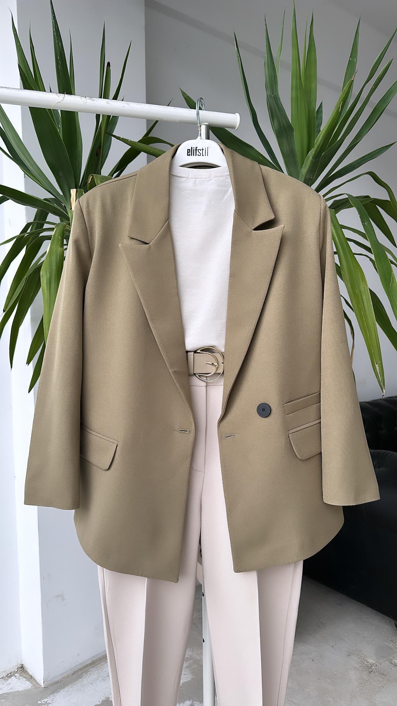 Tek Düğme Blazer Ceket Haki