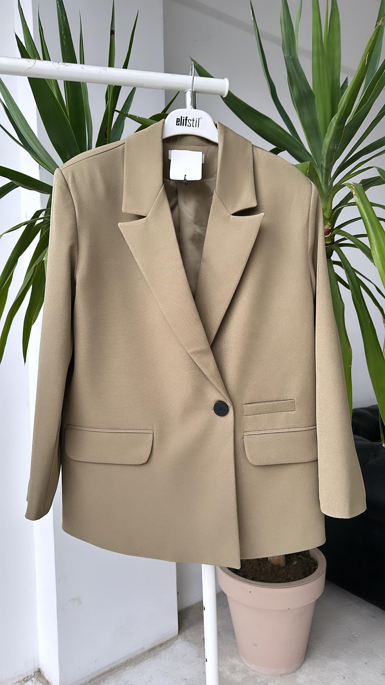 Tek Düğme Blazer Ceket Haki