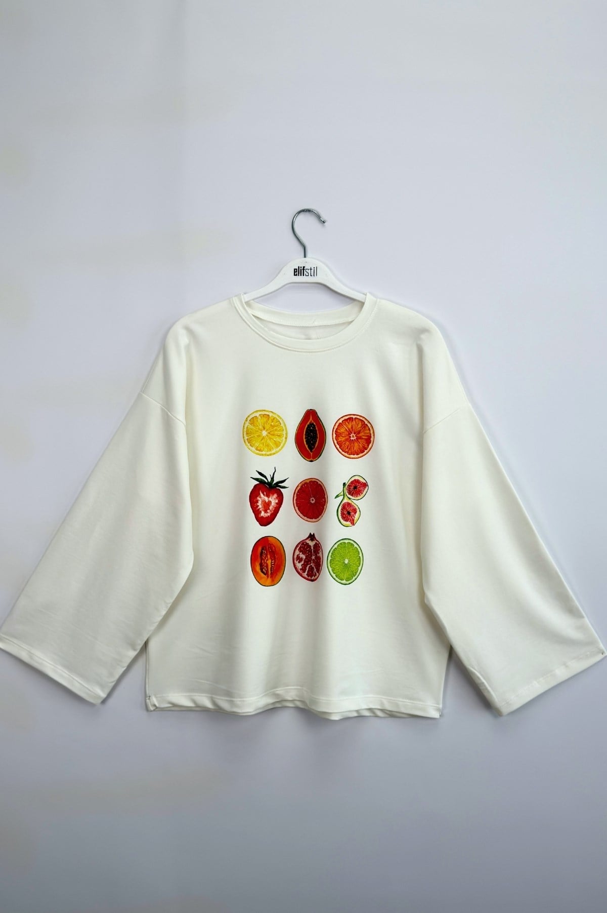 Tropical Baskılı Sweatshirt Ekru
