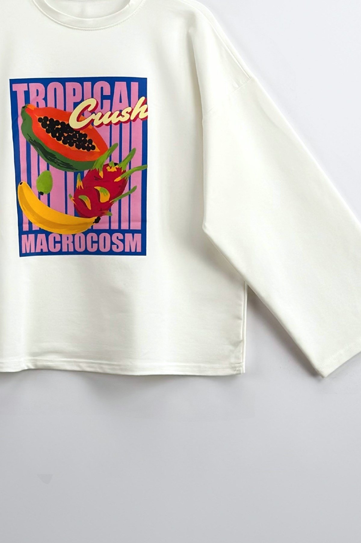 Tropikal Meyve Baskılı Sweatshirt Ekru 