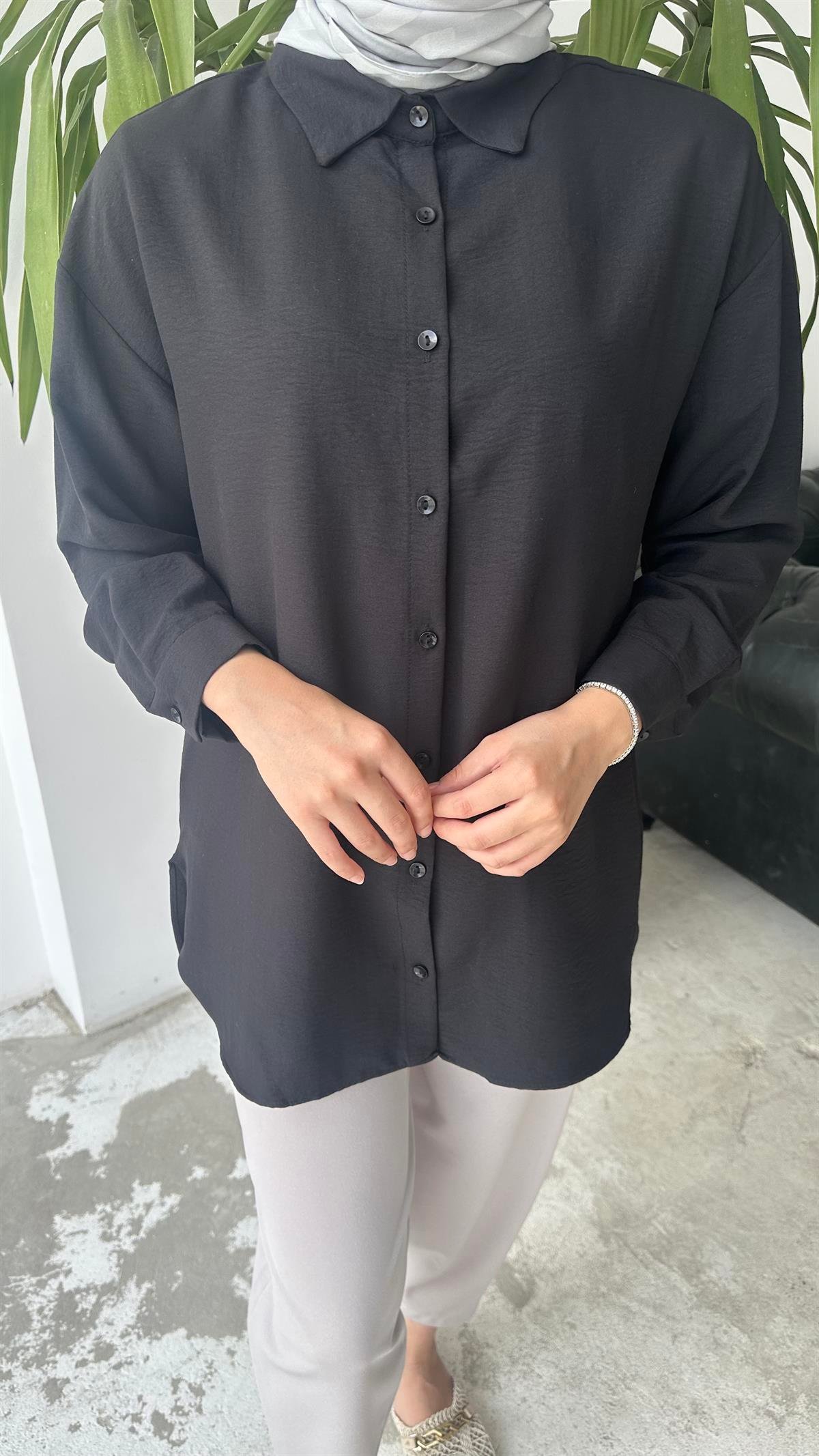 Uzun Basic Gömlek Siyah