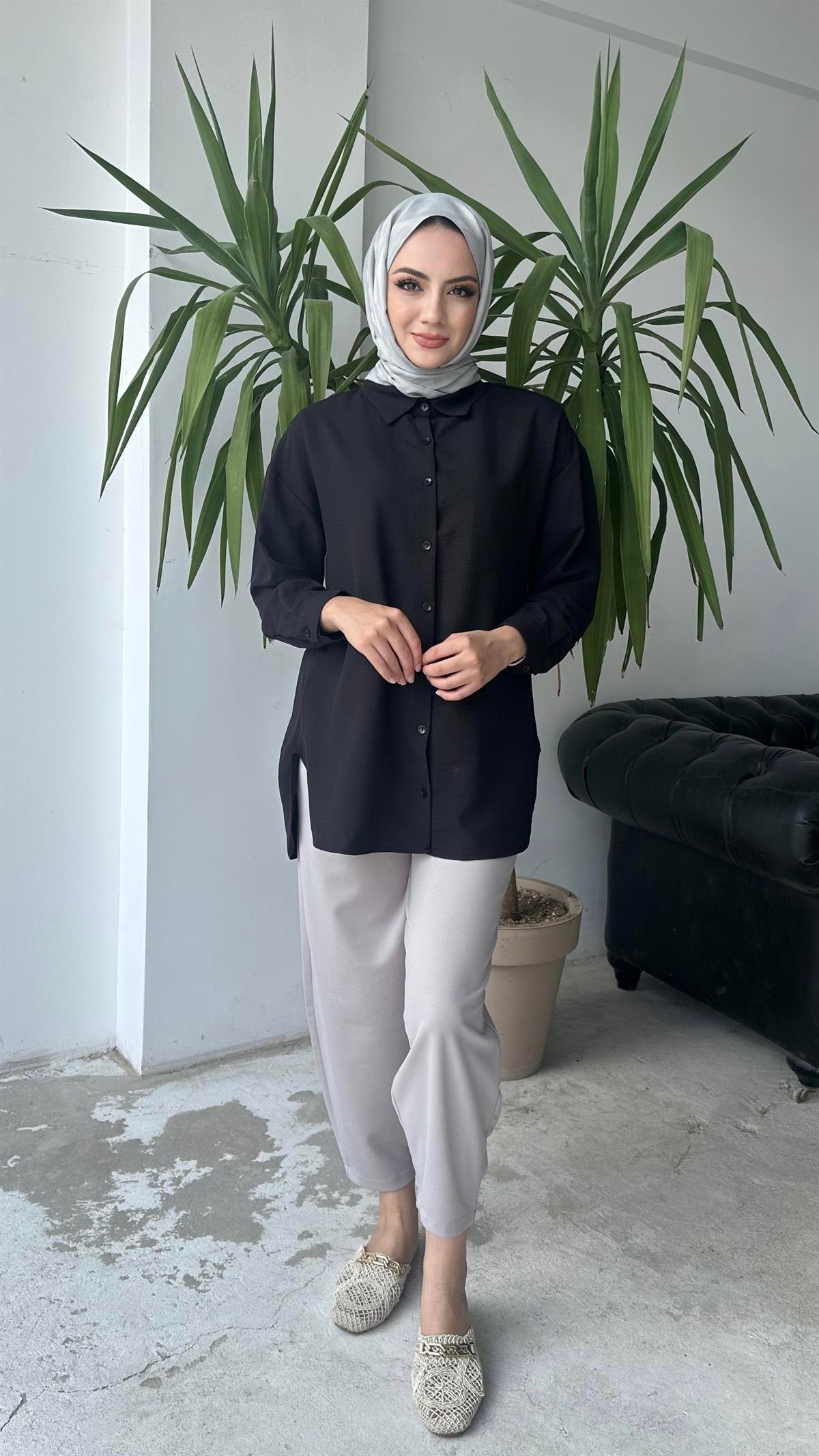 Uzun Basic Gömlek Siyah