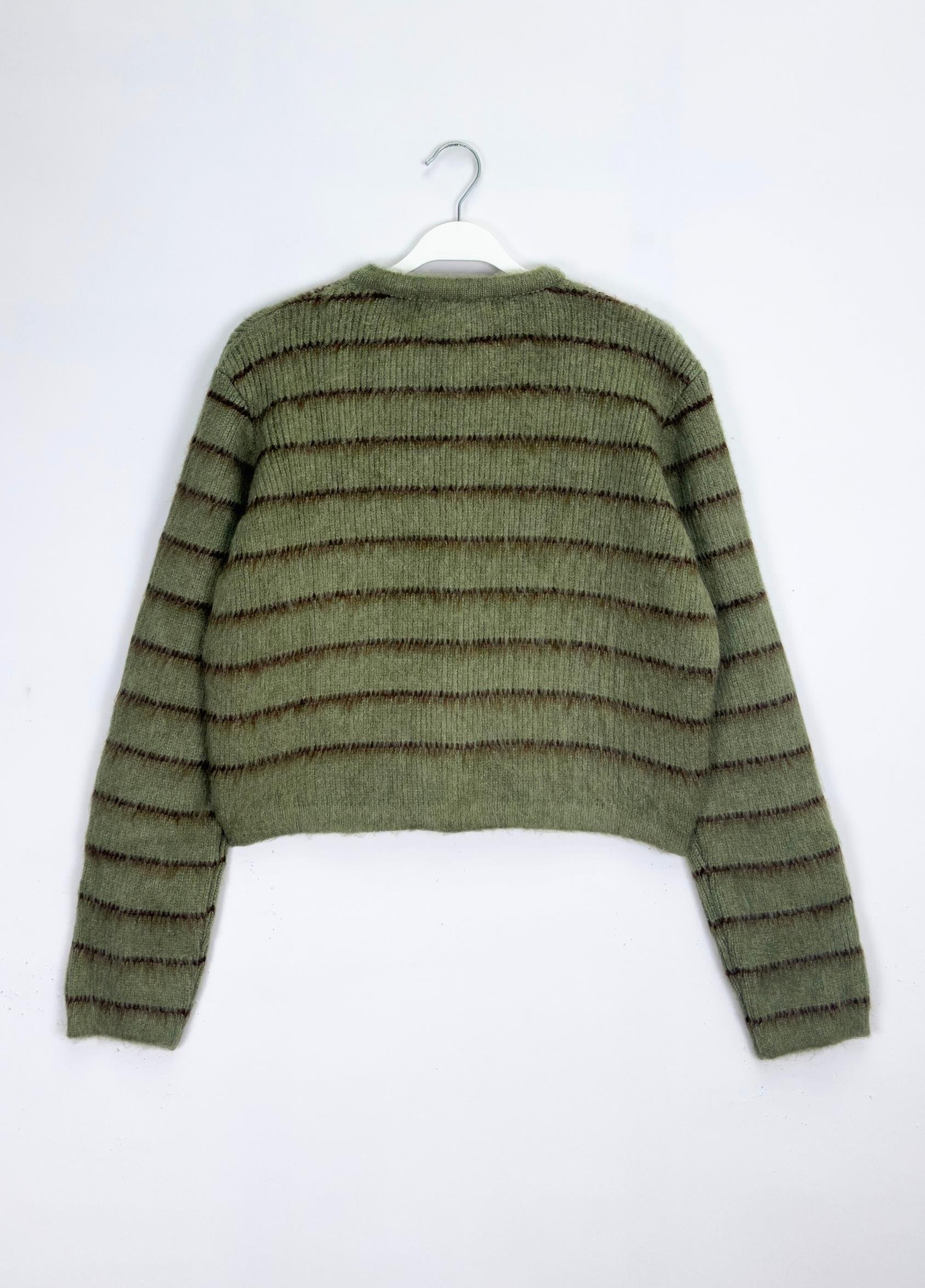 Velora Çizgili Hırka Haki 