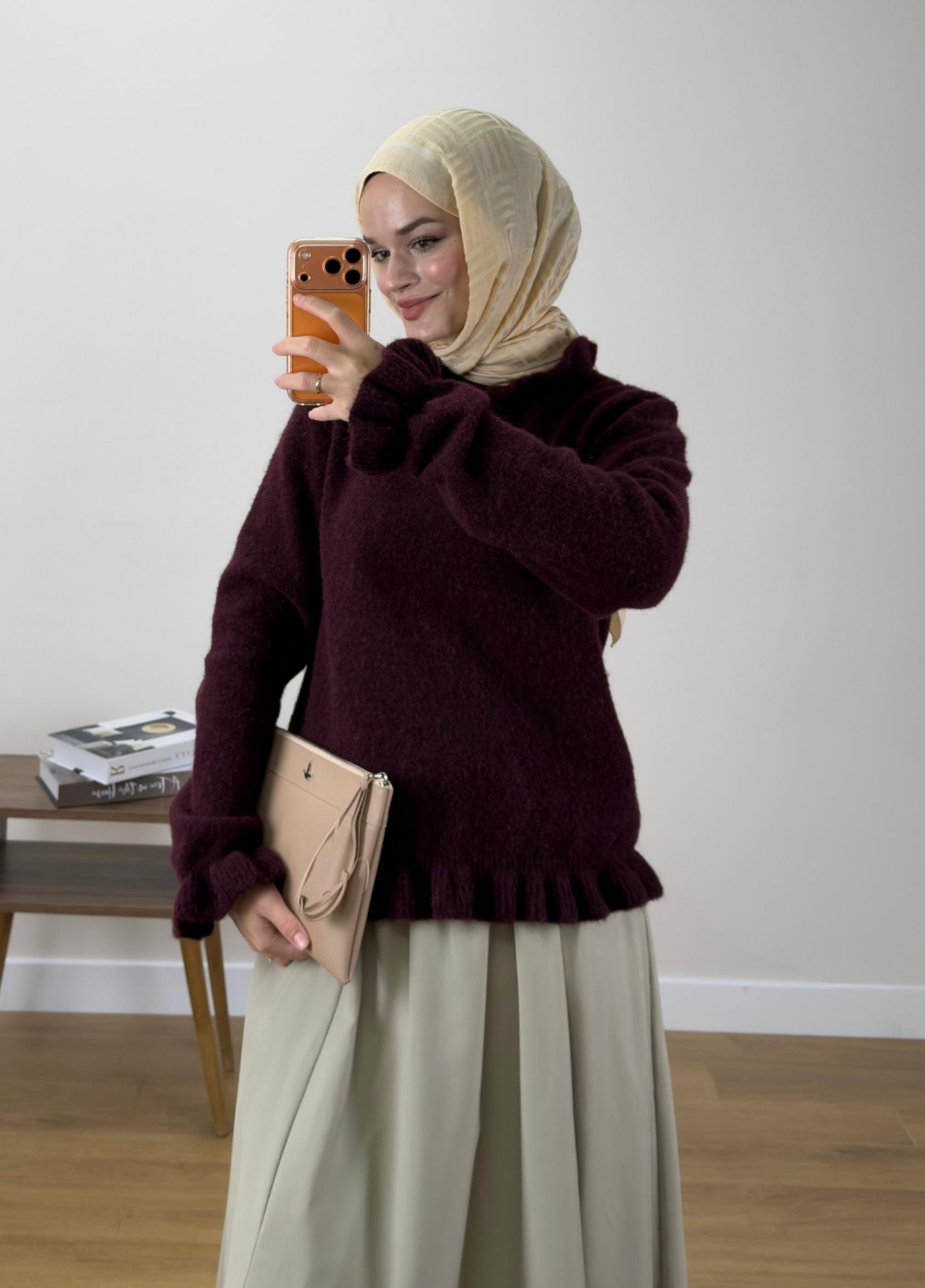 Vena Fırfırlı Kazak Bordo 