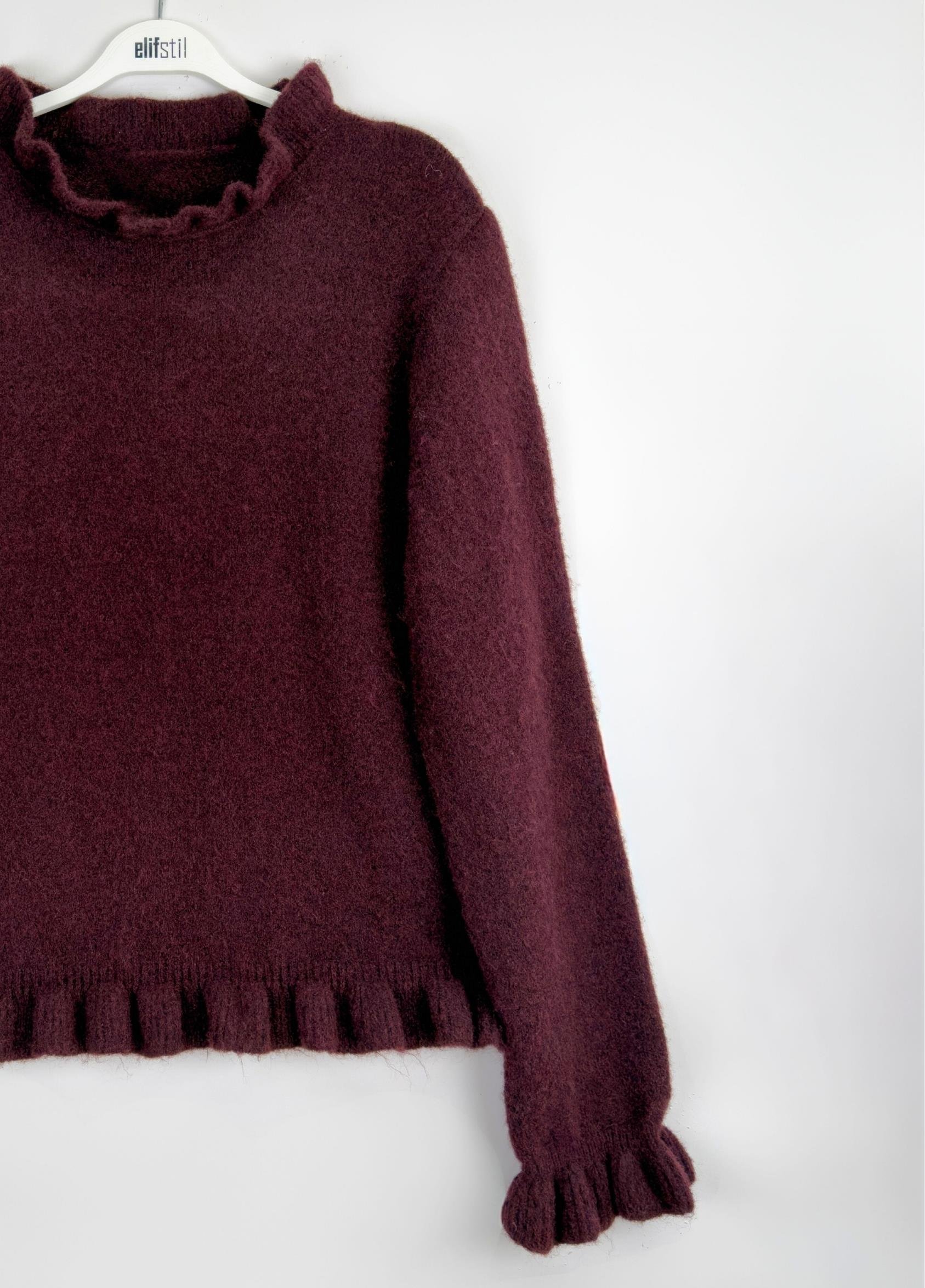 Vena Fırfırlı Kazak Bordo 