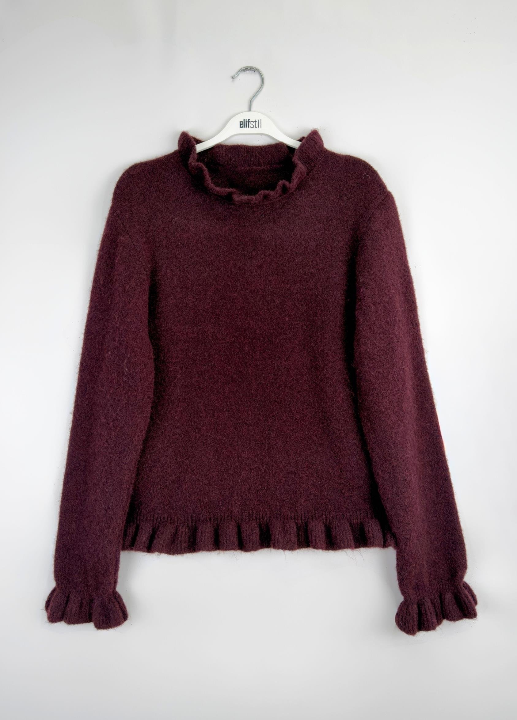 Vena Fırfırlı Kazak Bordo 