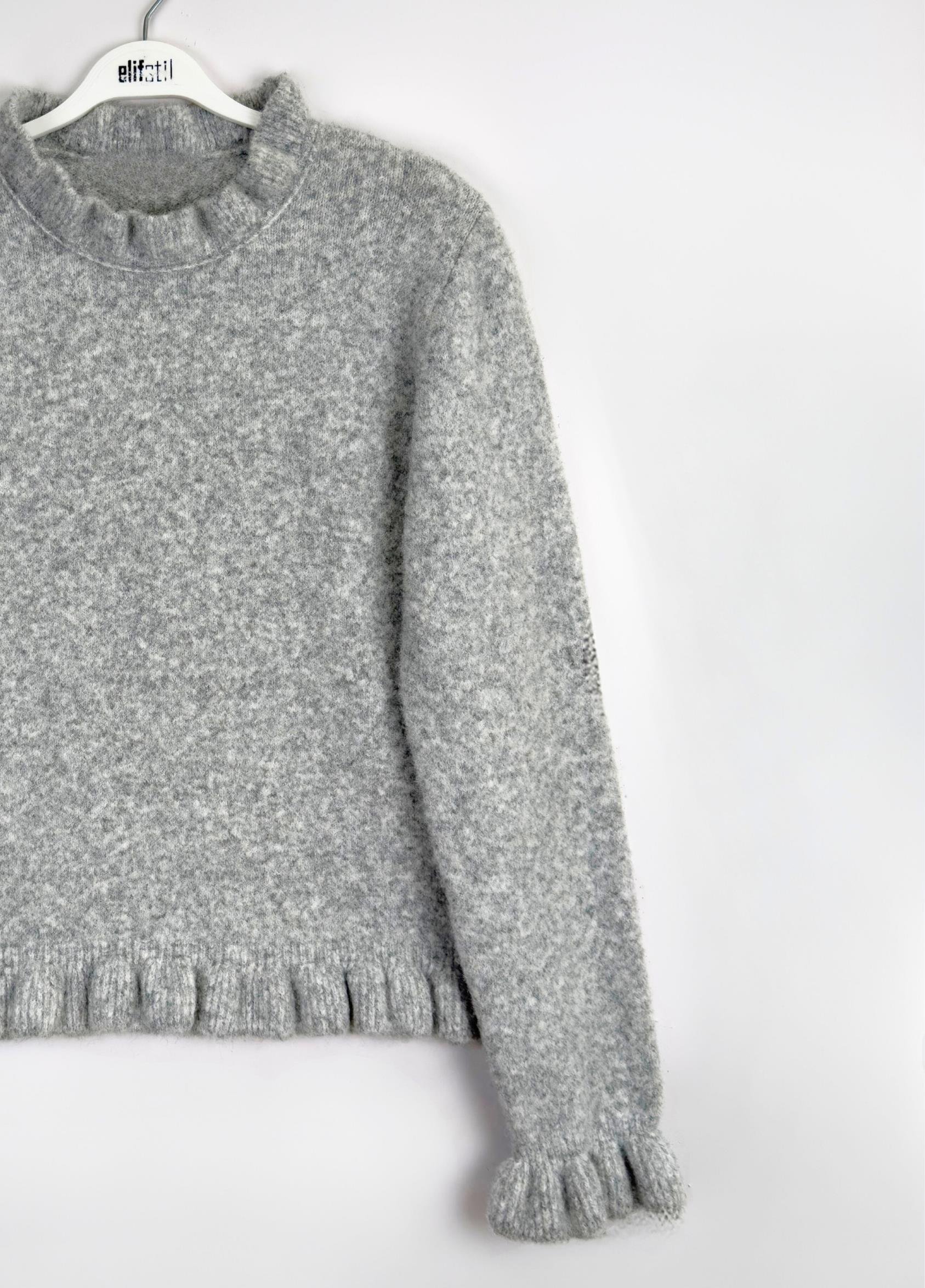 Vena Fırfırlı Kazak Gri