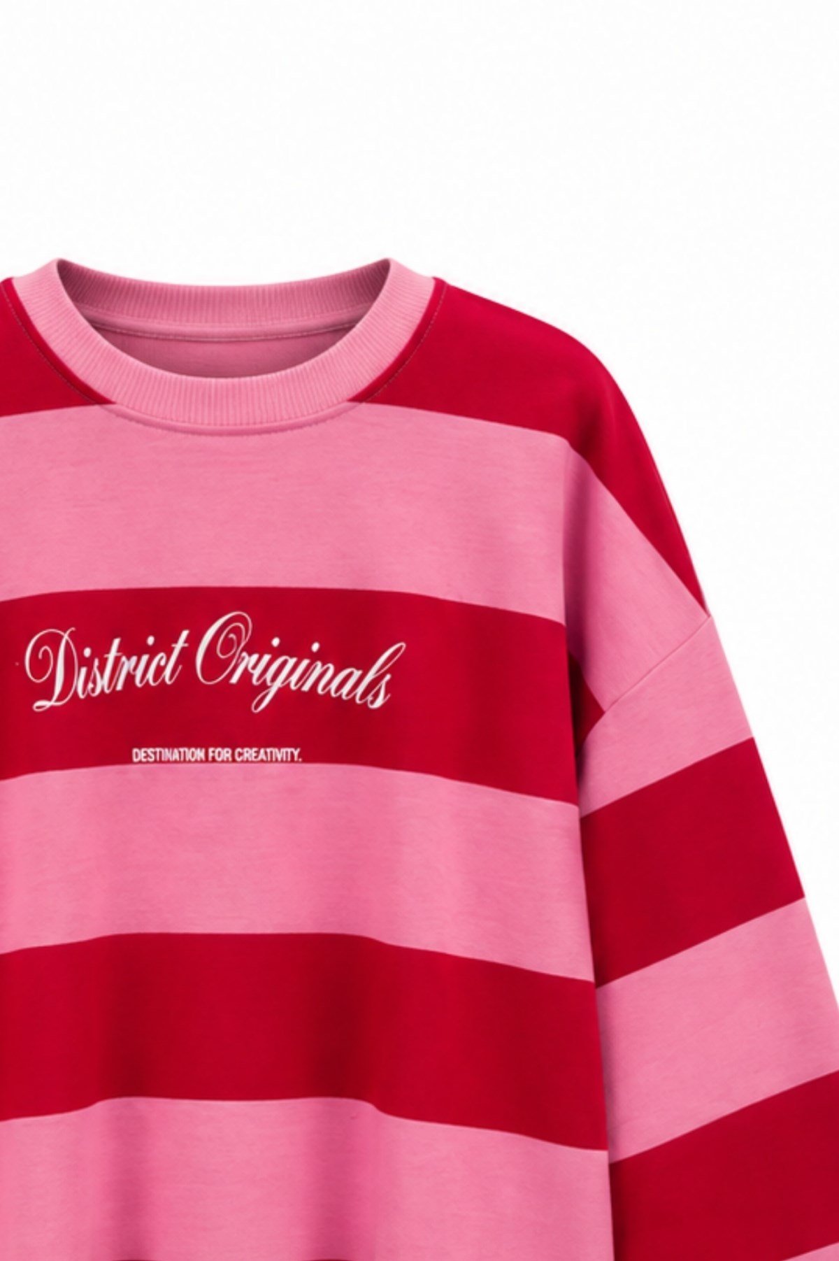 Yazılı Geniş Çizgili Sweat Pembe 