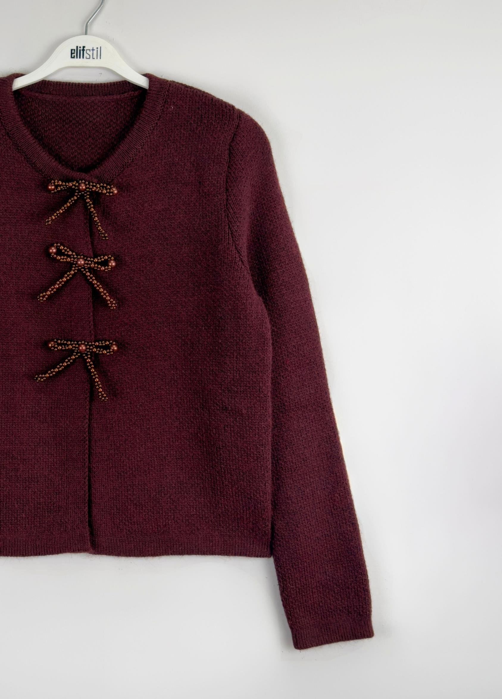 Zera İncili Hırka Bordo 