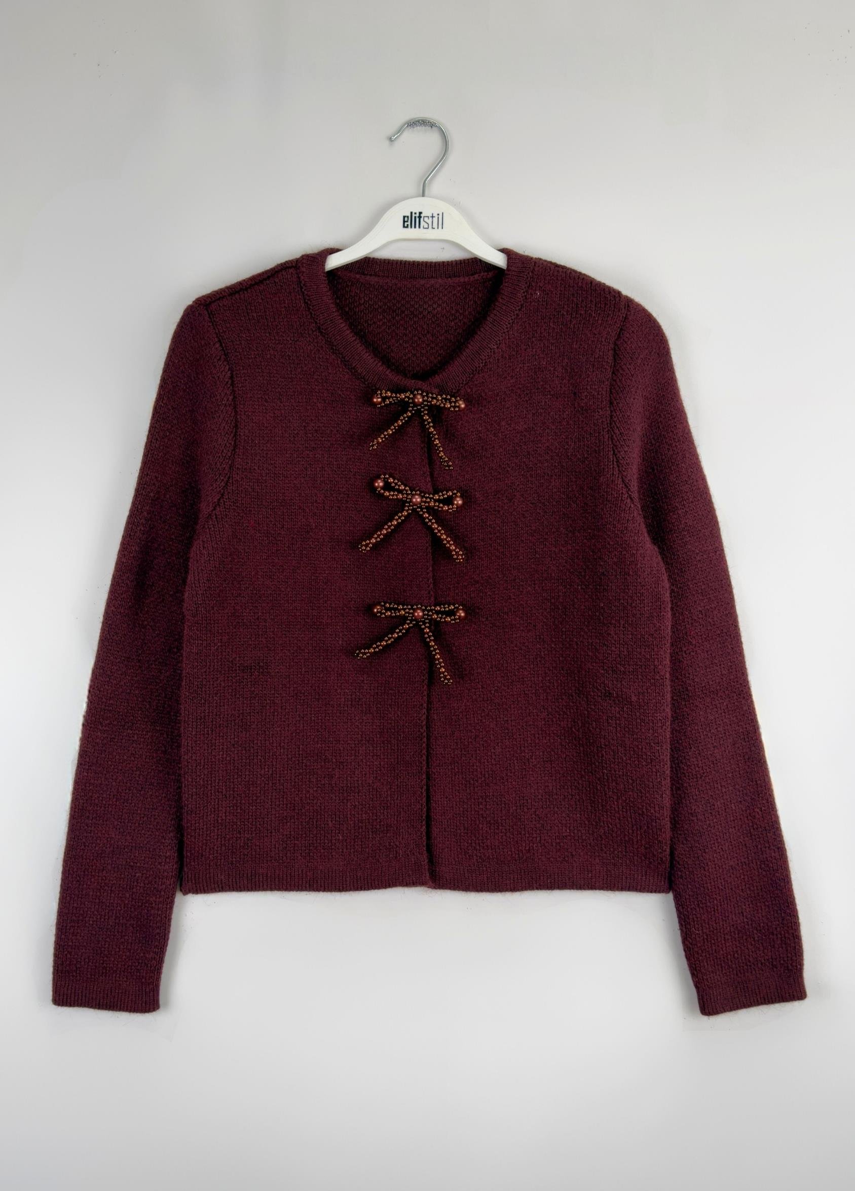 Zera İncili Hırka Bordo 