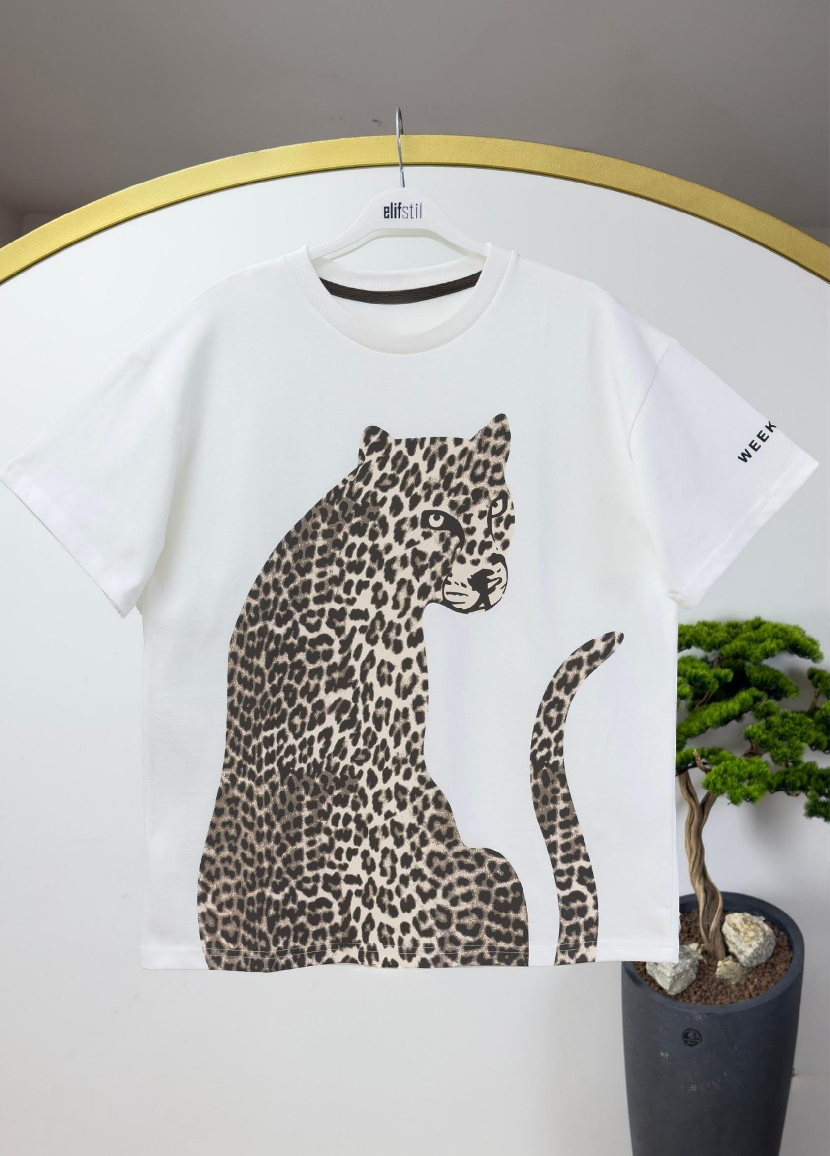 Zerra Leopar Desen Tshirt Ekru 
