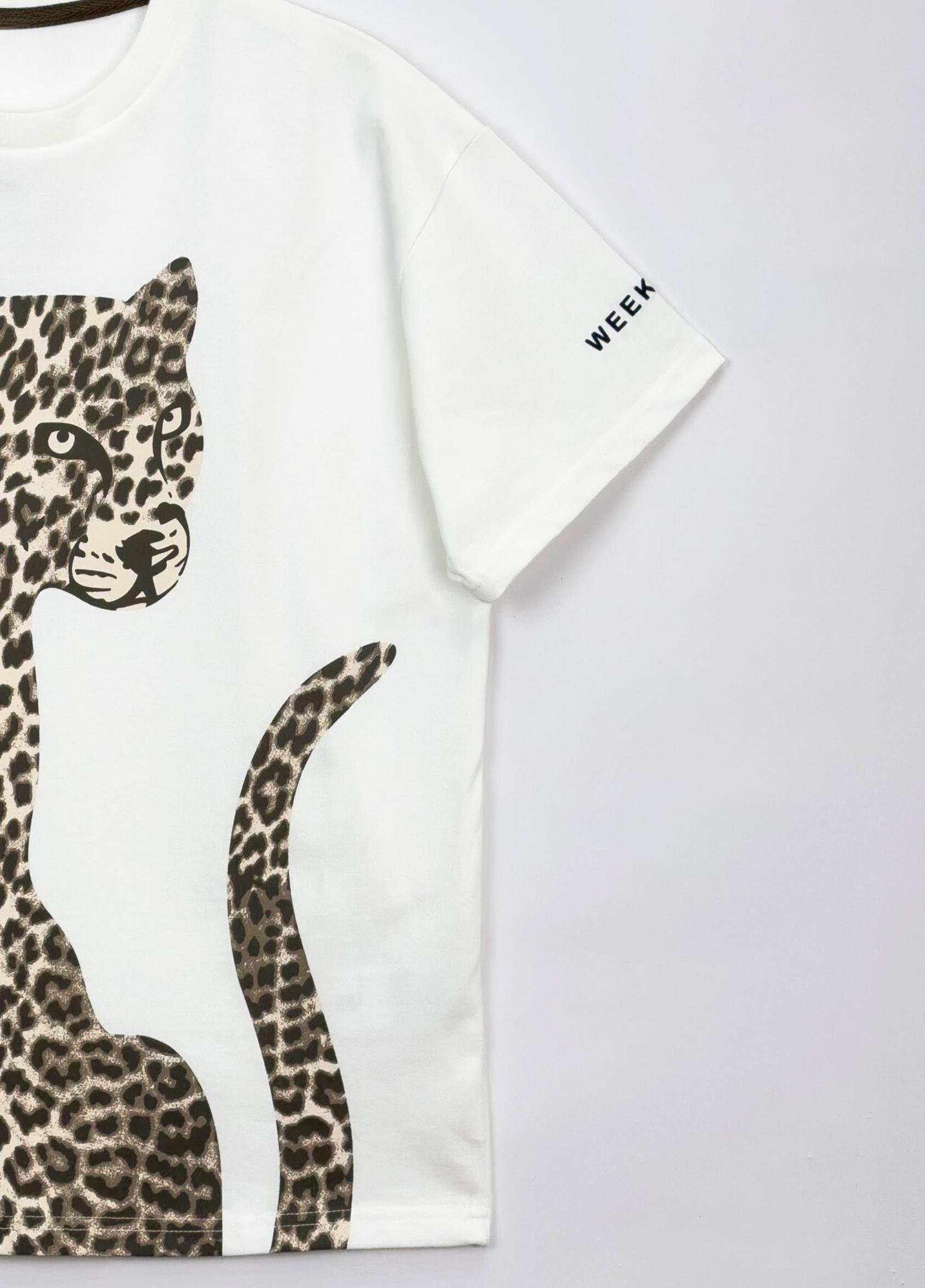 Zerra Leopar Desen Tshirt Ekru 