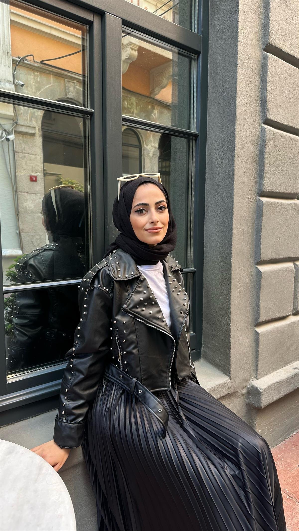 Zımba Detaylı Deri Ceket Siyah 