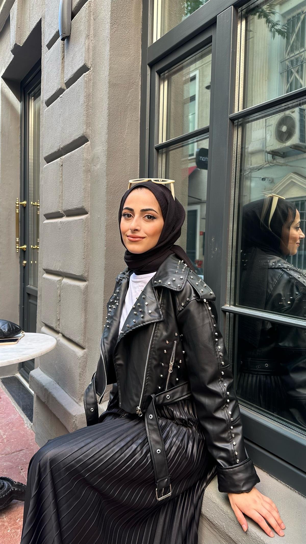 Zımba Detaylı Deri Ceket Siyah 