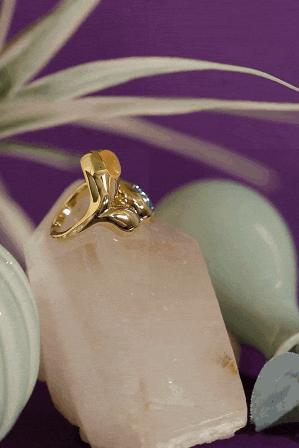 Özel Tasarım Swarovski Taş Damla Model Mavi Renk Yüzük