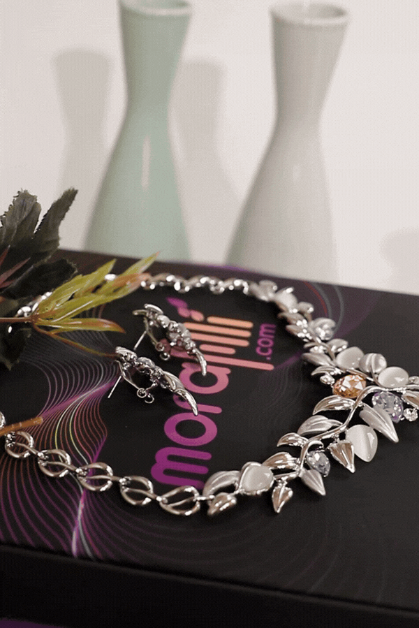 Özel Tasarım Swarovski Taş Yaprak Model Gümüş Renk Takı Seti 